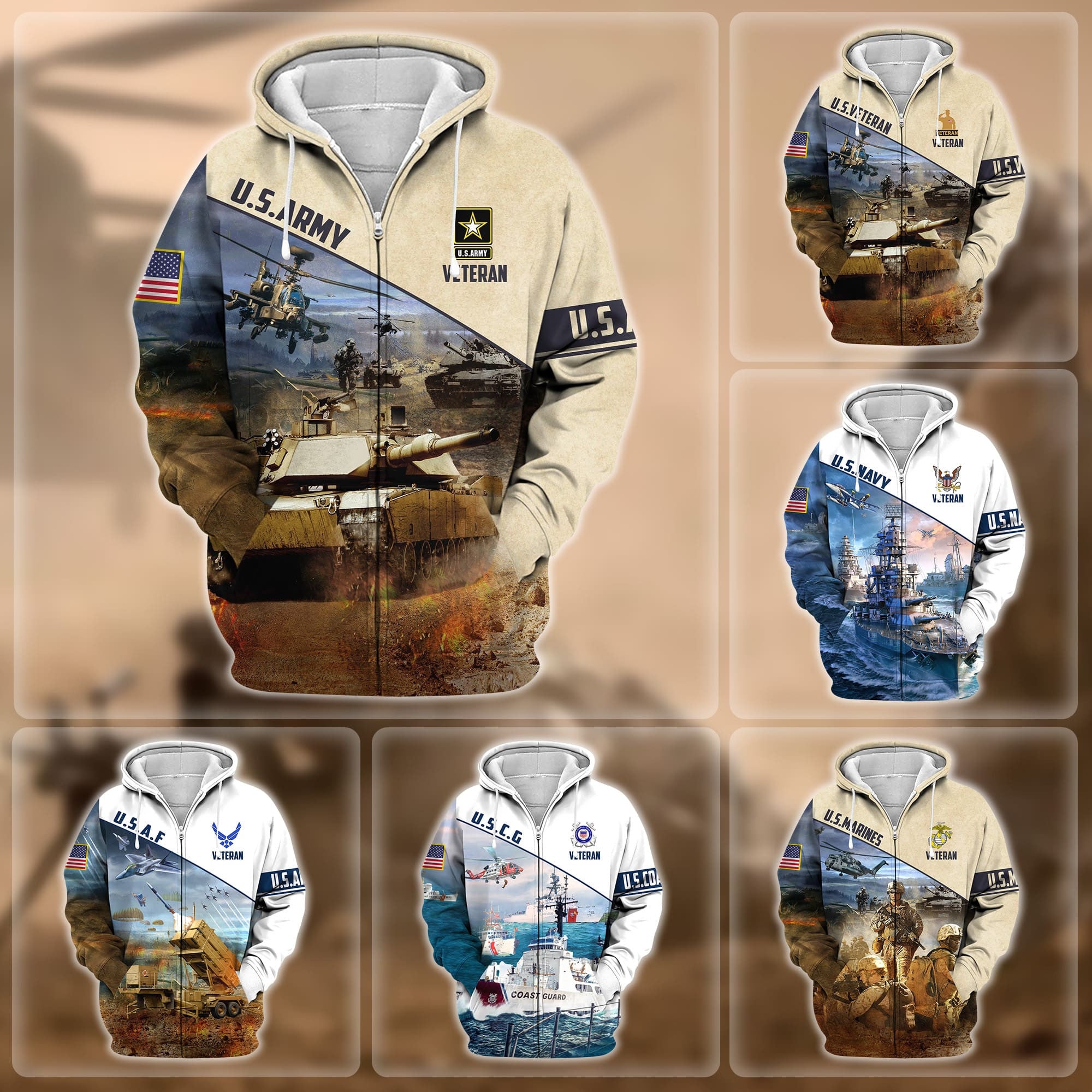 Premium Proudly Served US Veteran Zip Hoodie