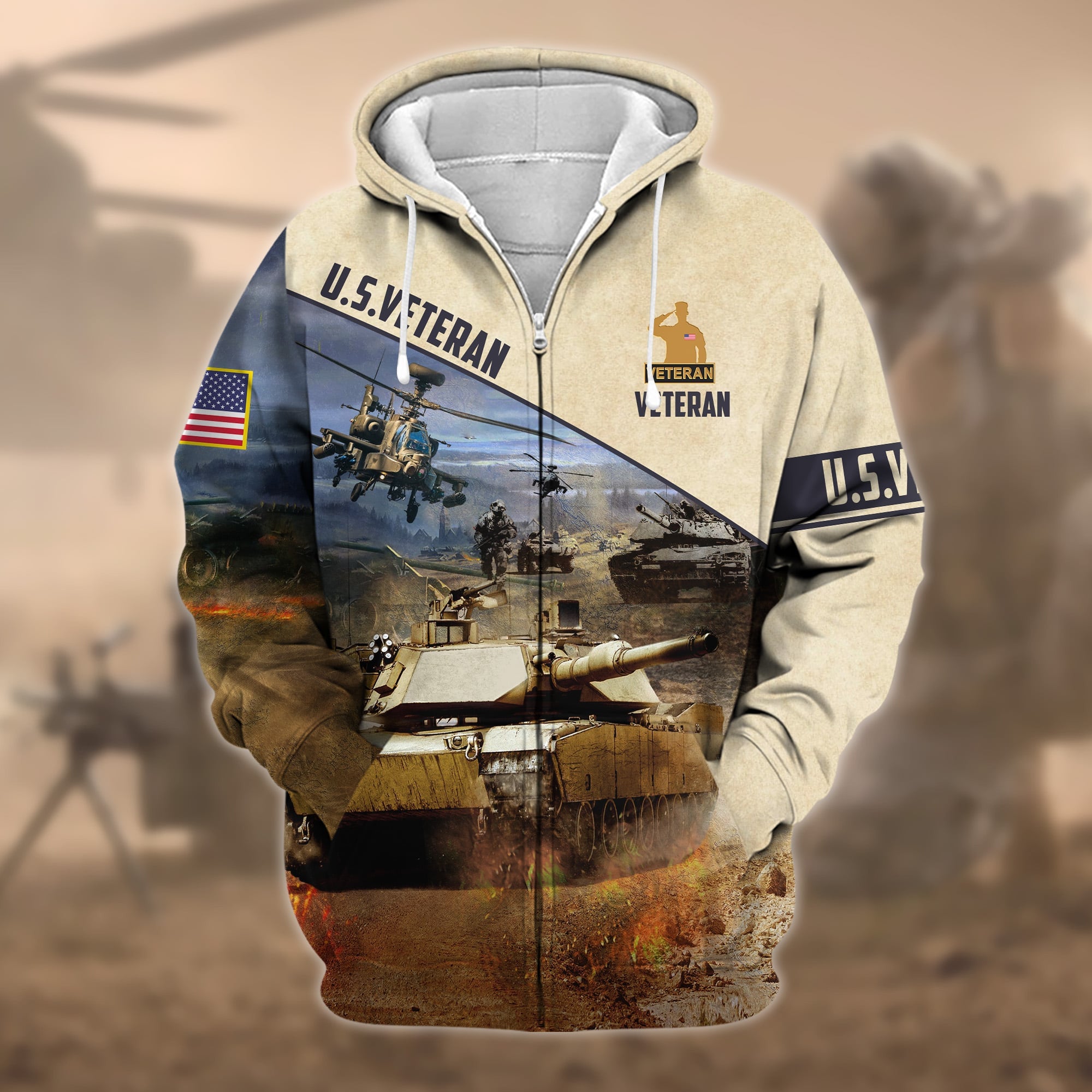 Premium Proudly Served US Veteran Zip Hoodie