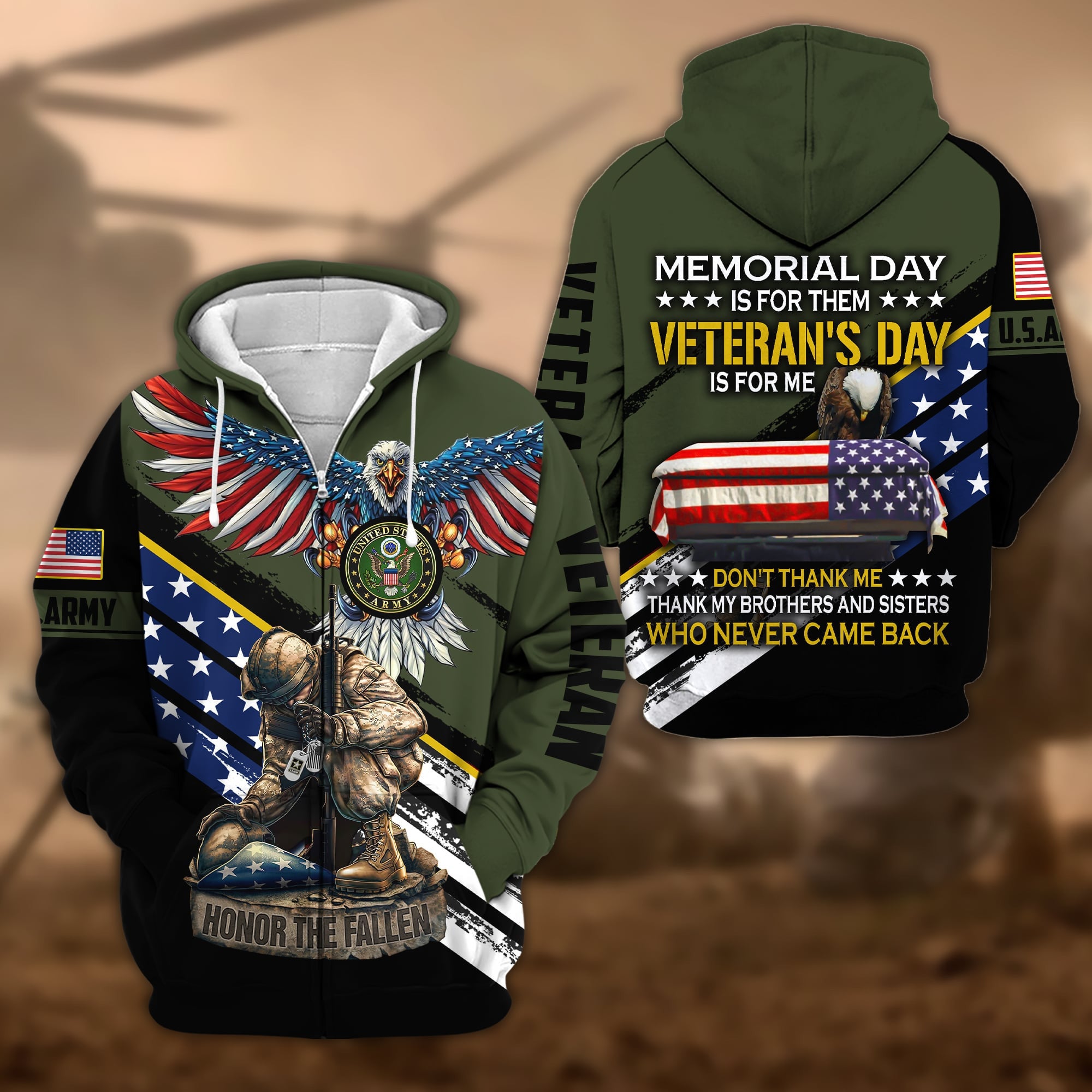 Premium Memorial Day Is For Them Veteran's Day Is For Me US Veteran Zip Hoodie