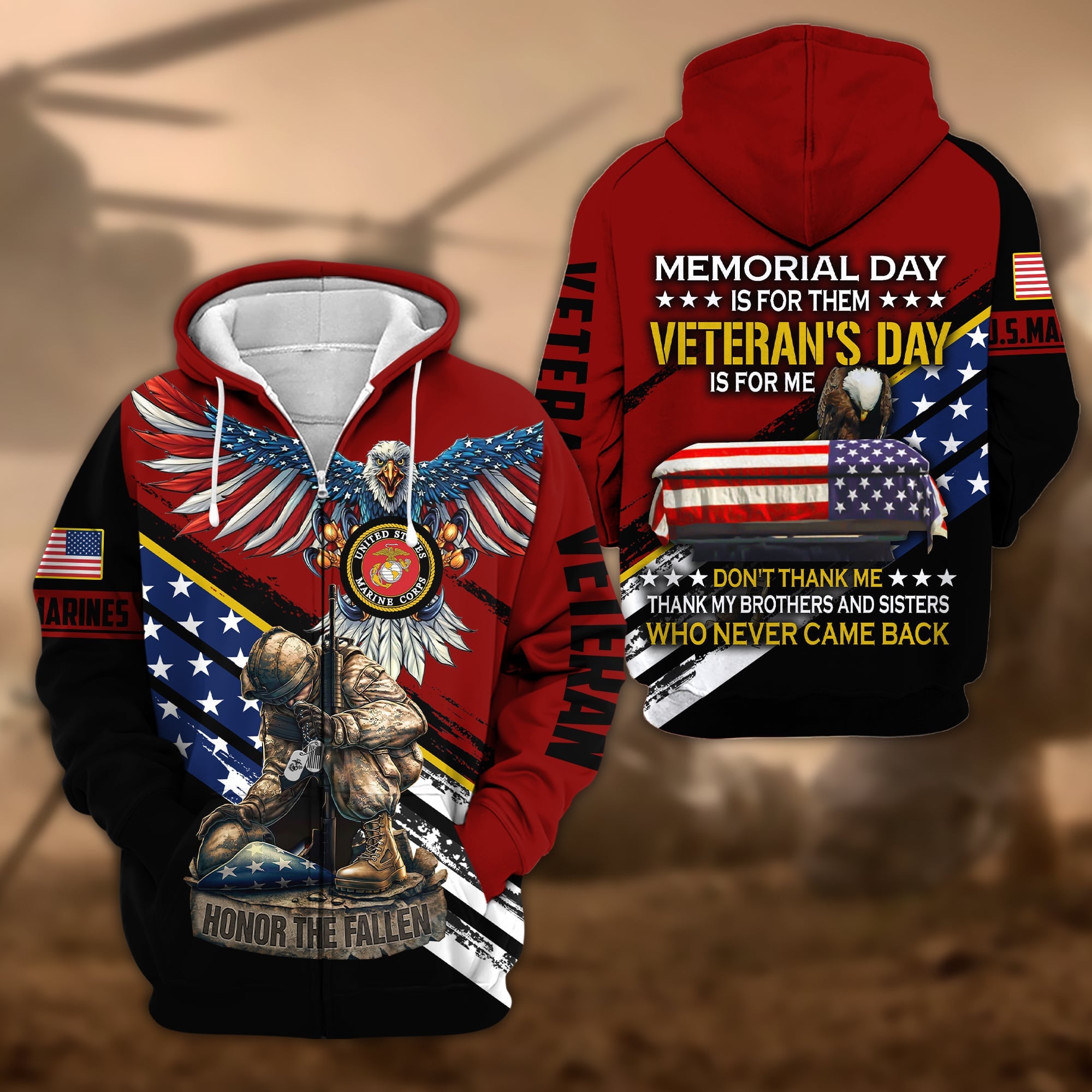 Premium Memorial Day Is For Them Veteran's Day Is For Me US Veteran Zip Hoodie