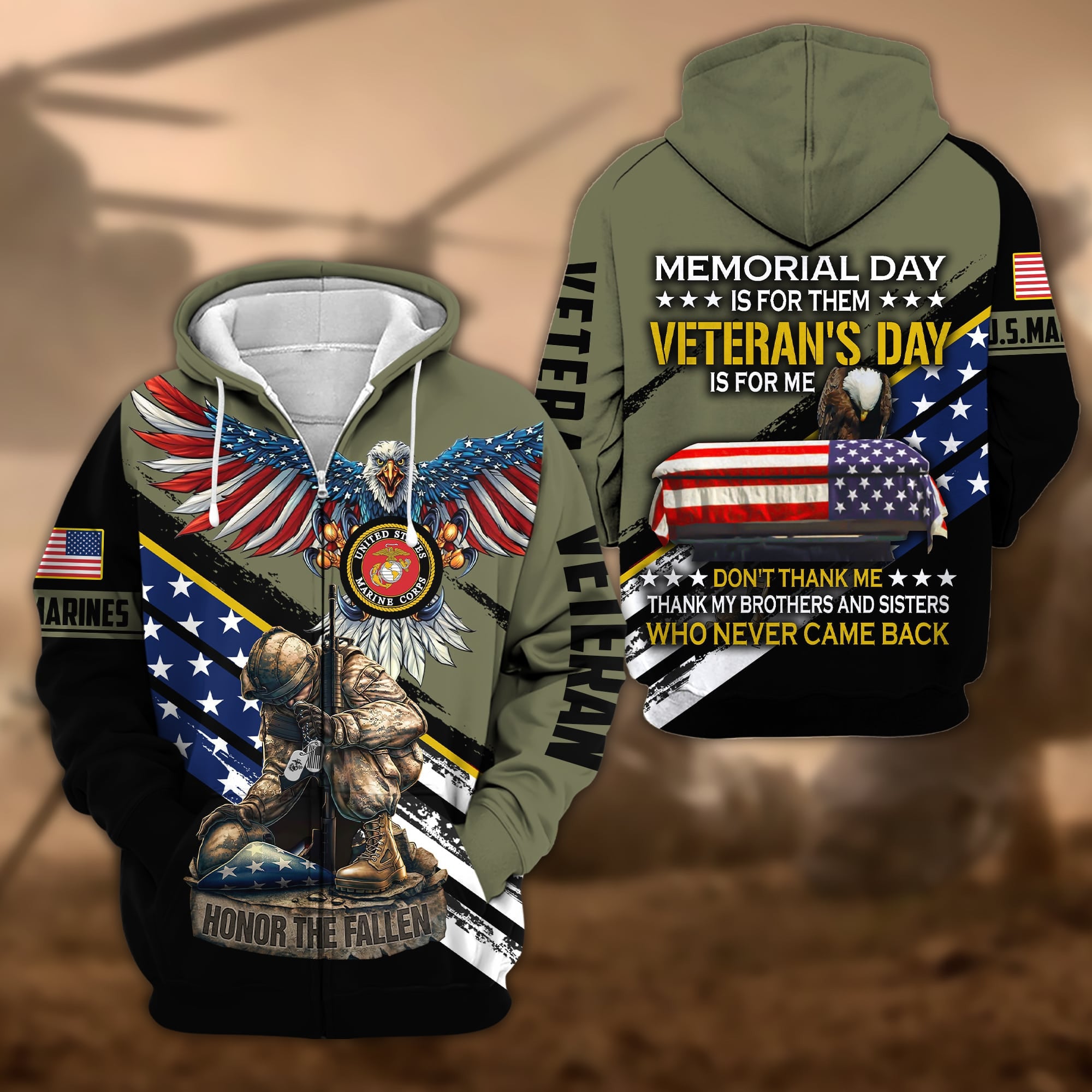 Premium Memorial Day Is For Them Veteran's Day Is For Me US Veteran Zip Hoodie