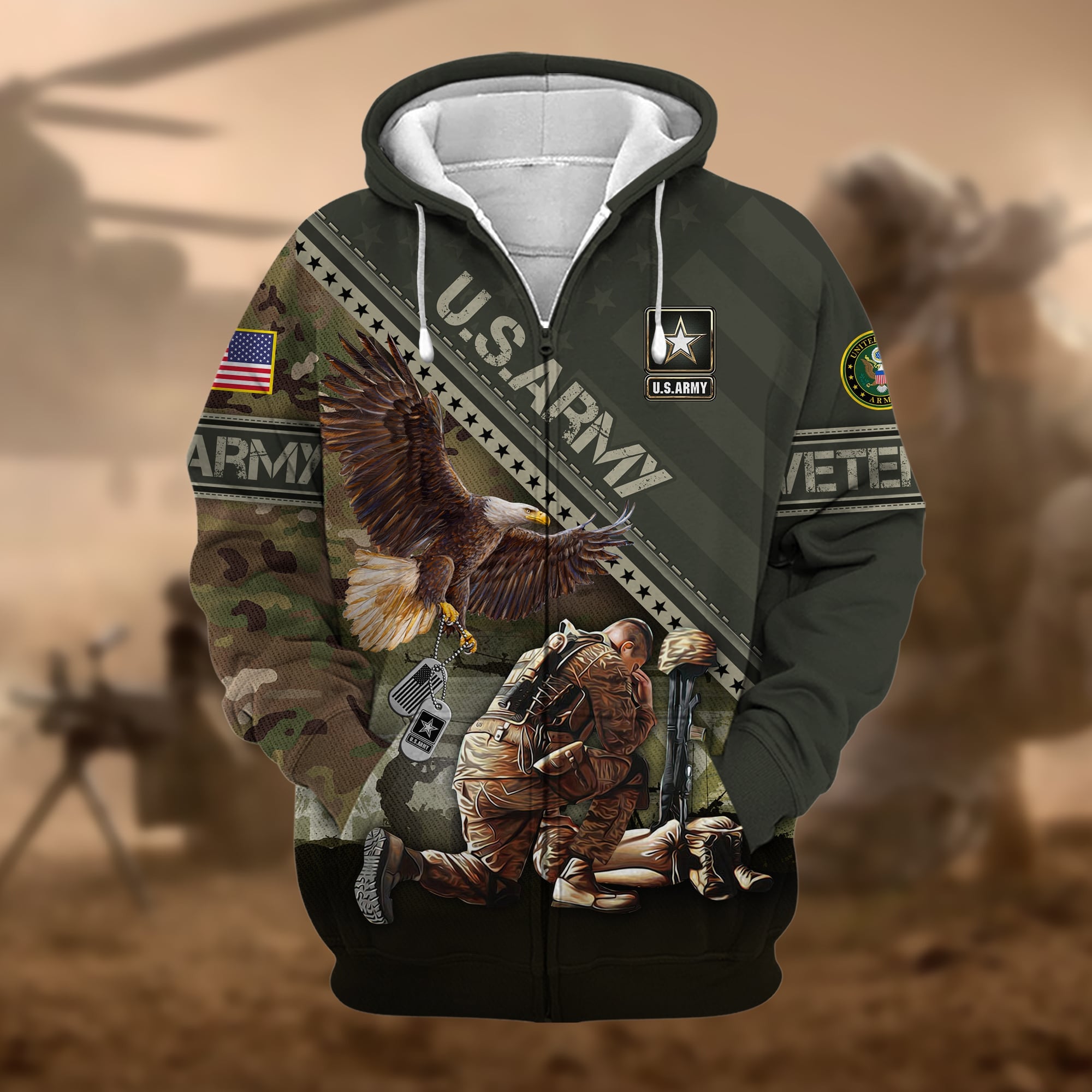 Premium Proudly Served US Veteran Zip Hoodie