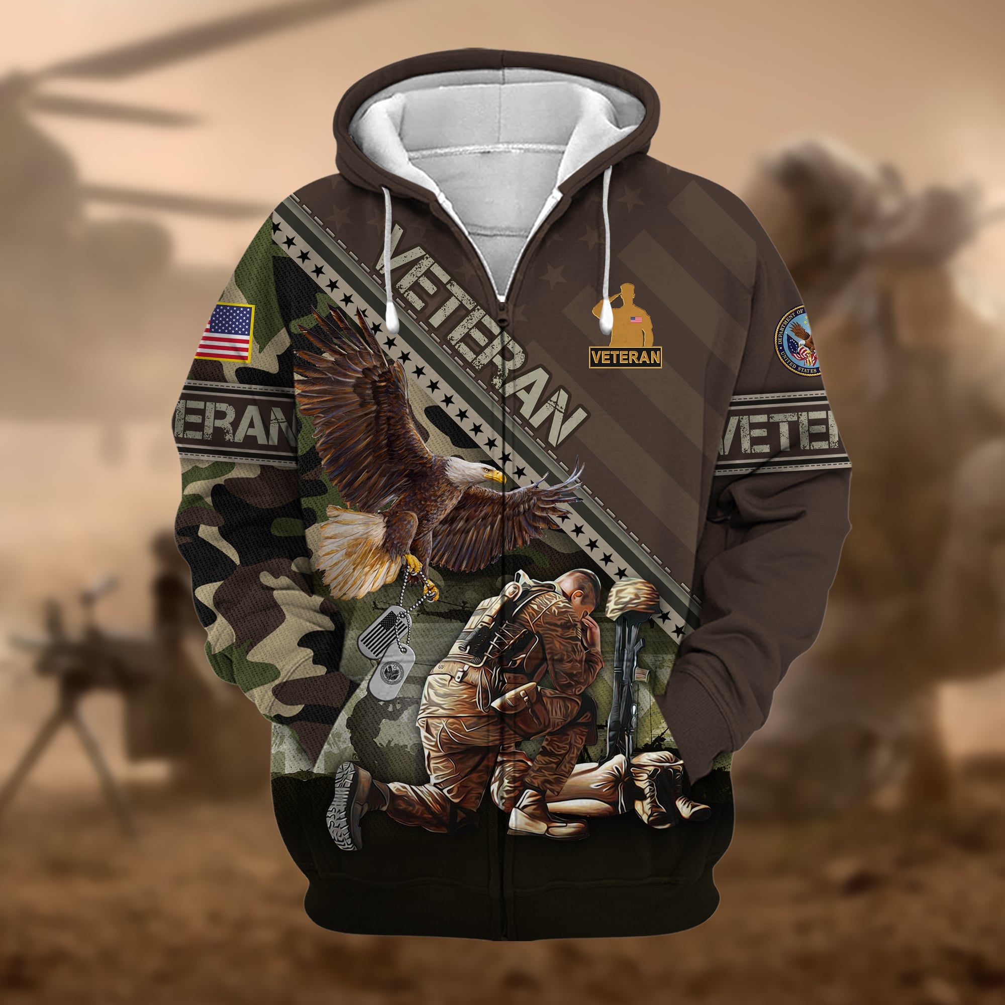 Premium Proudly Served US Veteran Zip Hoodie