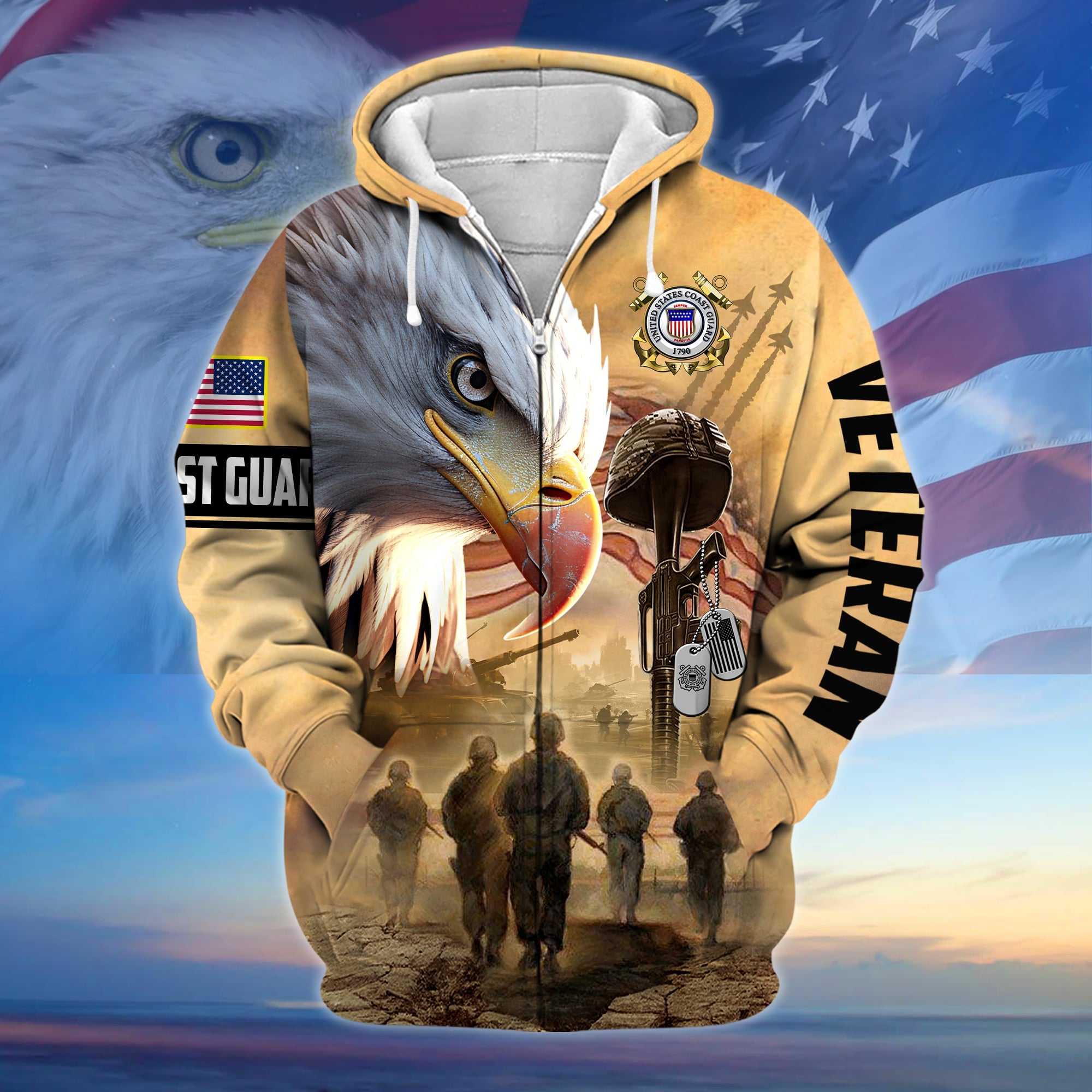 Premium Honoring All Who Served US Veteran Zip Hoodie