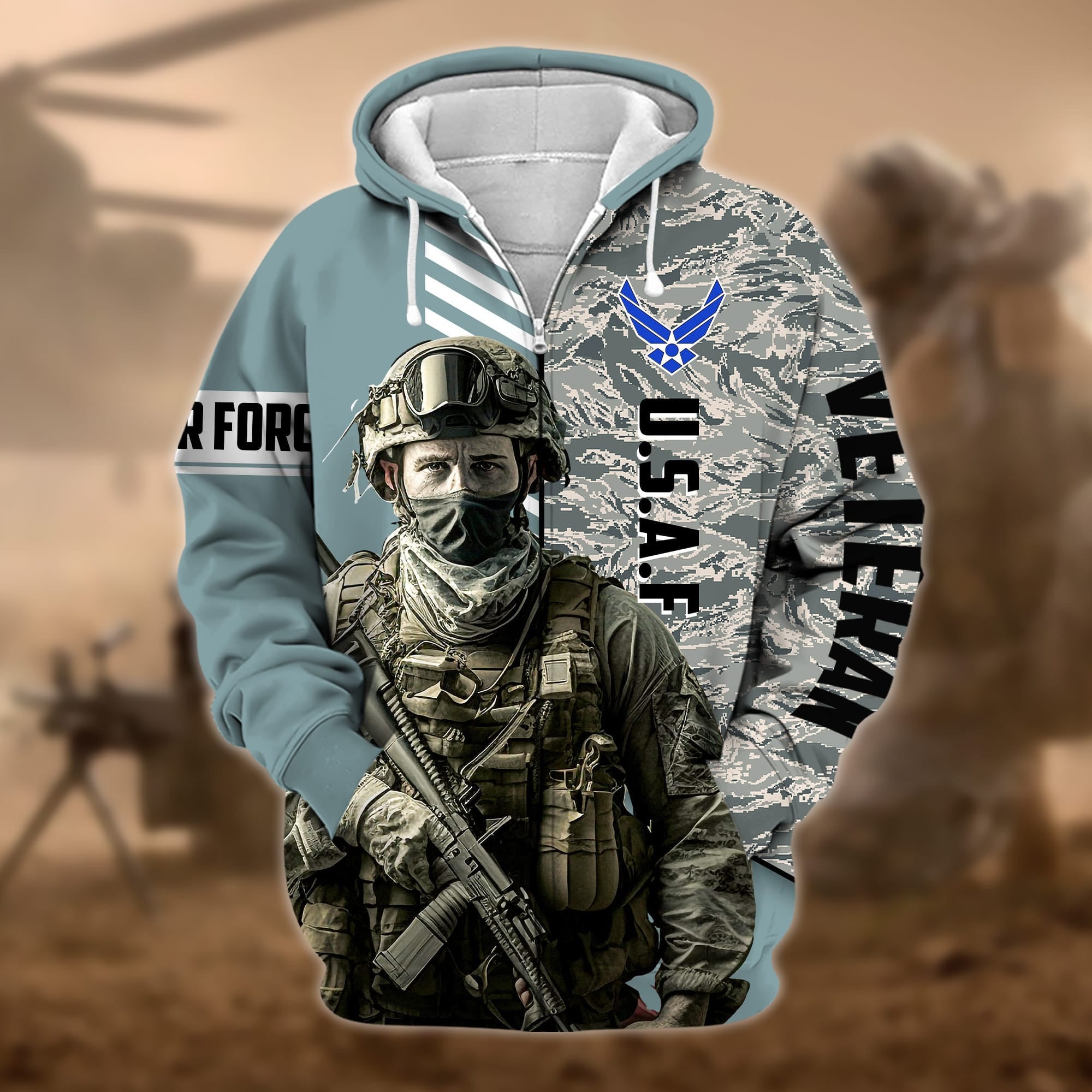 Premium Camo Soldiers US Veteran Zip Hoodie