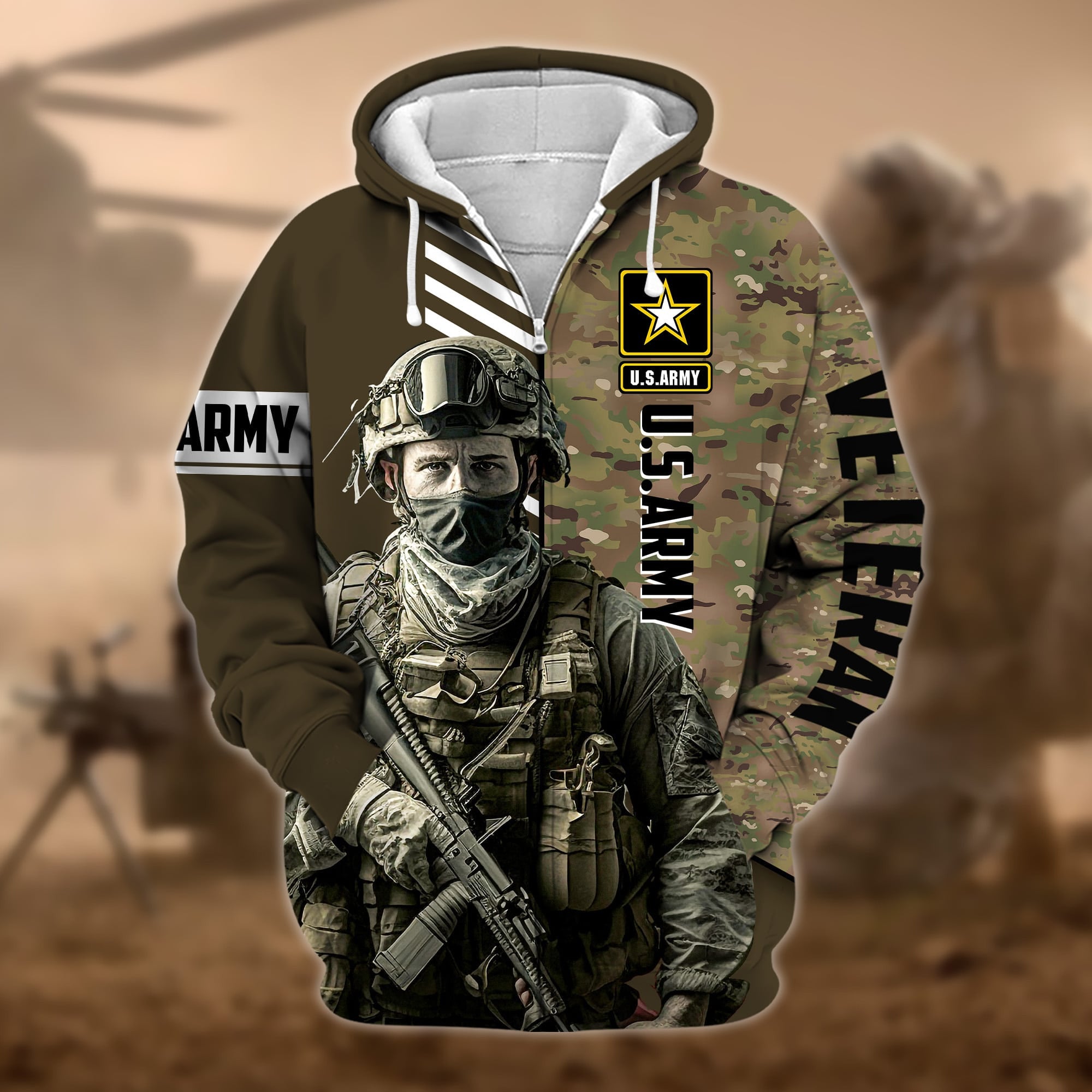 Premium Camo Soldiers US Veteran Zip Hoodie