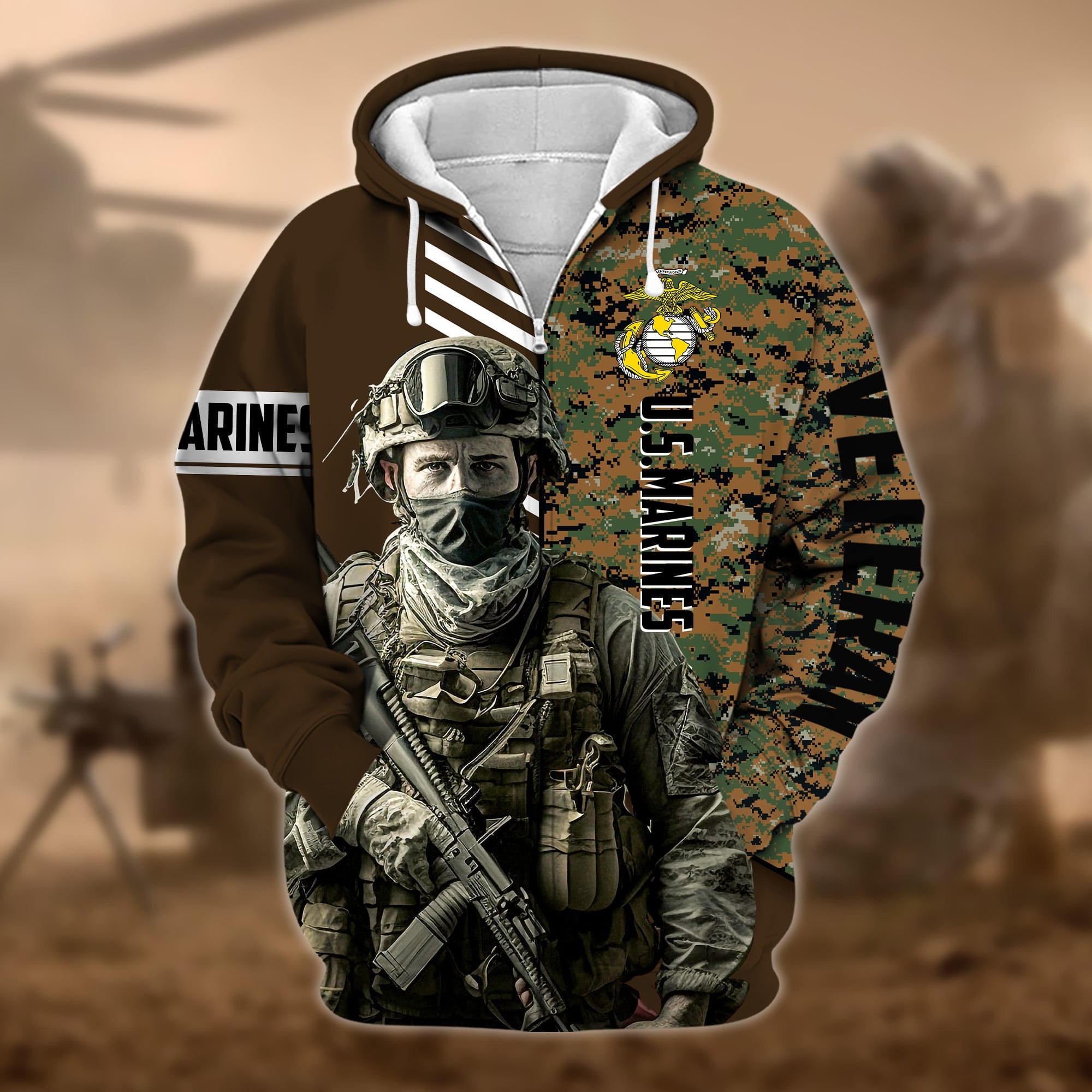 Premium Camo Soldiers US Veteran Zip Hoodie