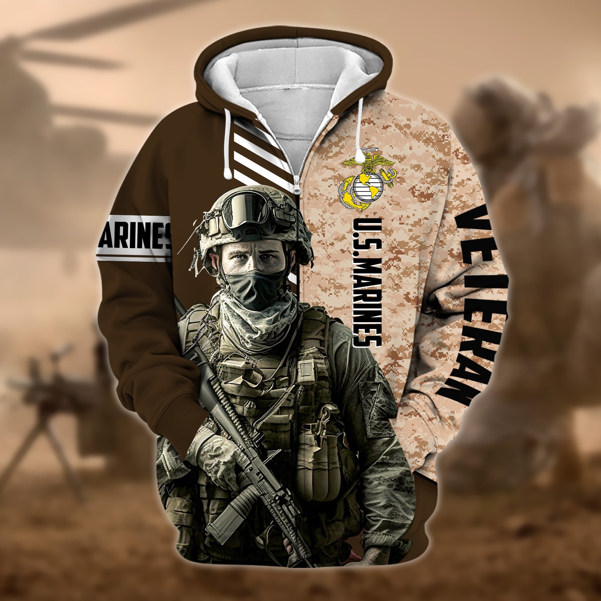 Premium Camo Soldiers US Veteran Zip Hoodie