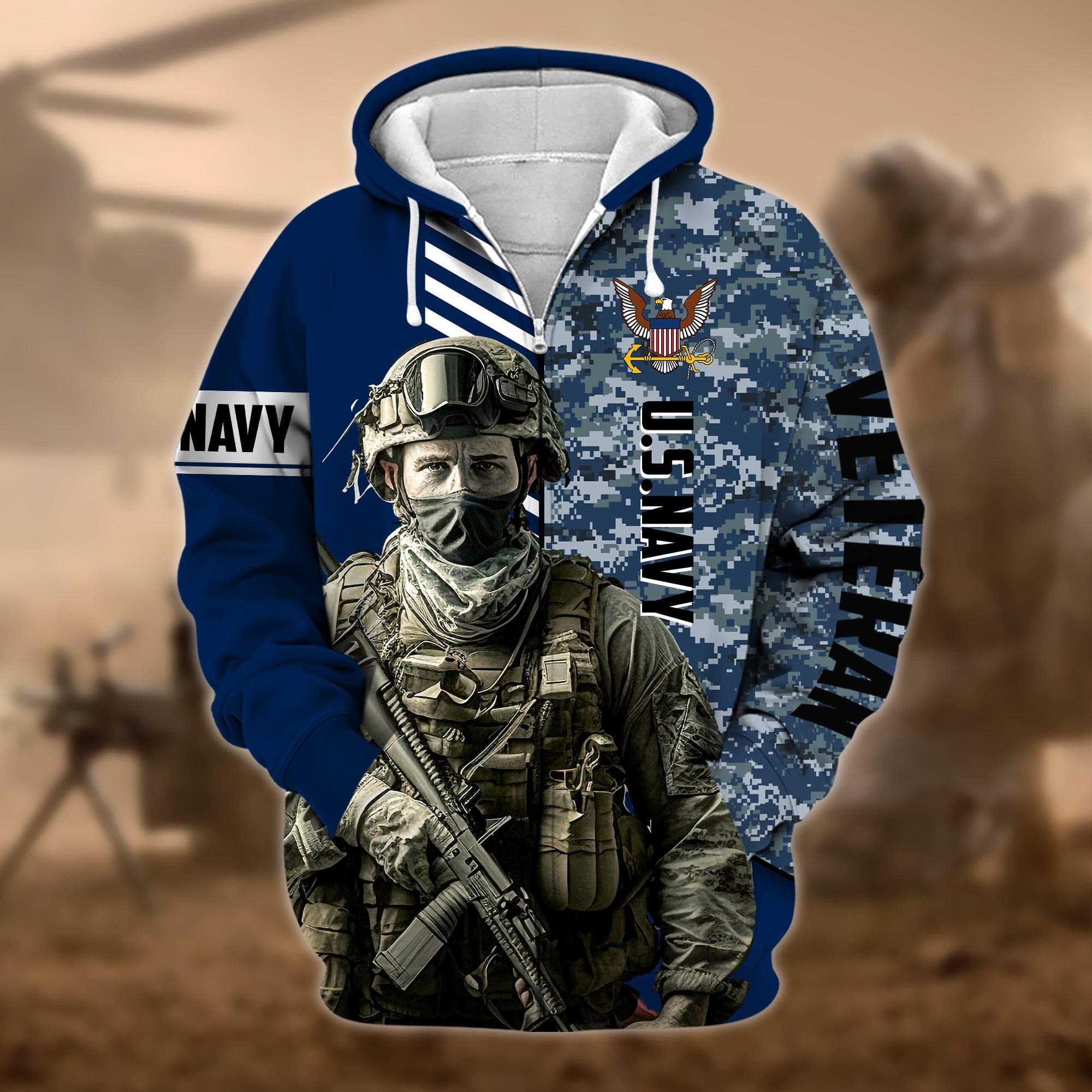 Premium Camo Soldiers US Veteran Zip Hoodie
