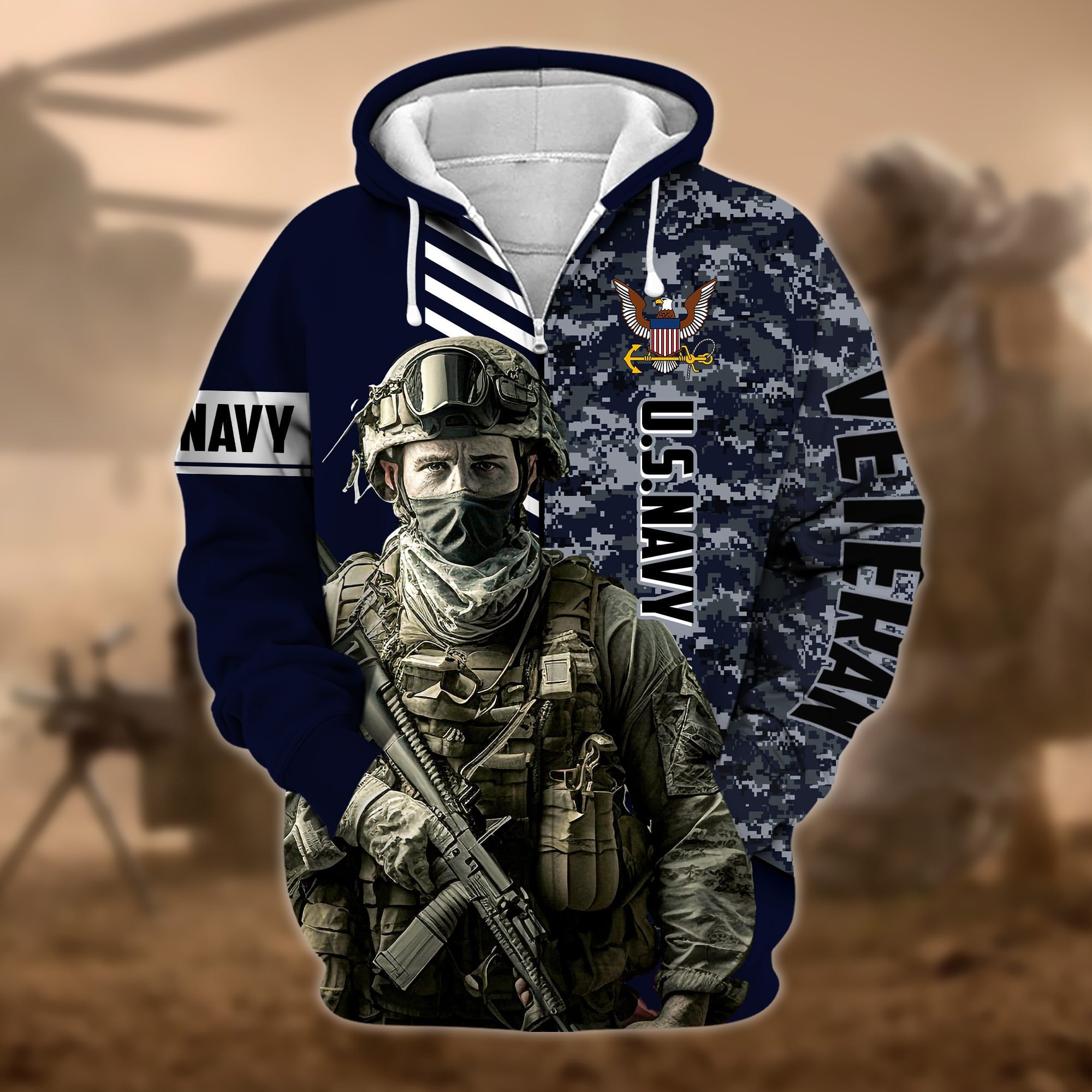 Premium Camo Soldiers US Veteran Zip Hoodie