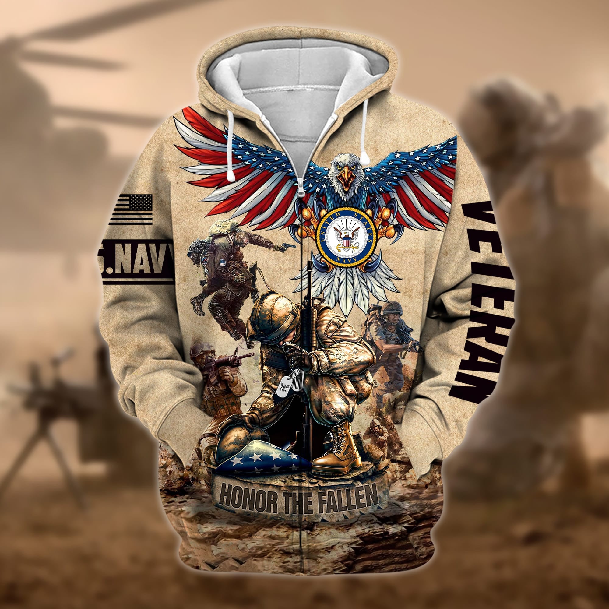 Premium Honoring All Who Served US Veteran Zip Hoodie