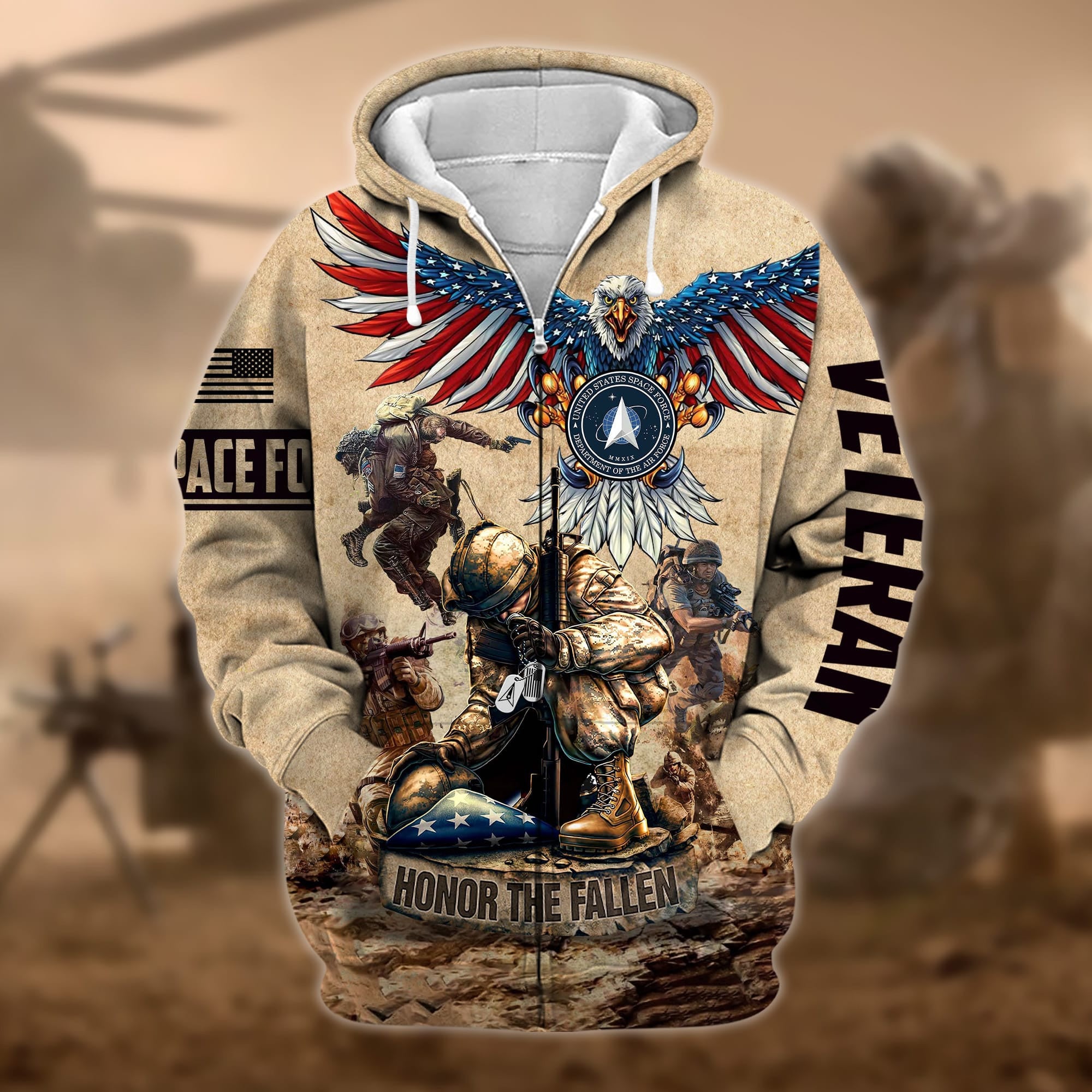 Premium Honoring All Who Served US Veteran Zip Hoodie