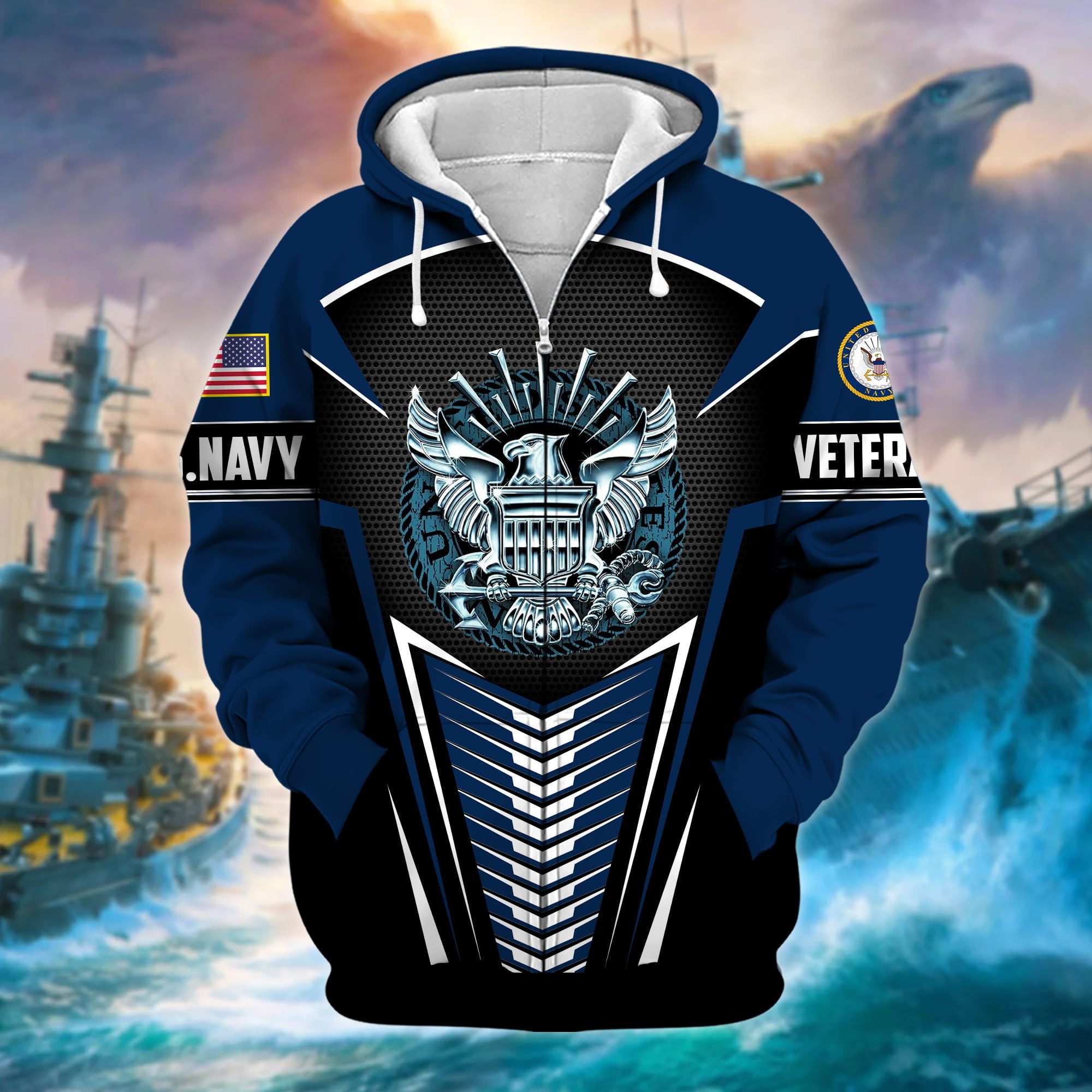 Premium Proudly Served US Veteran Zip Hoodie