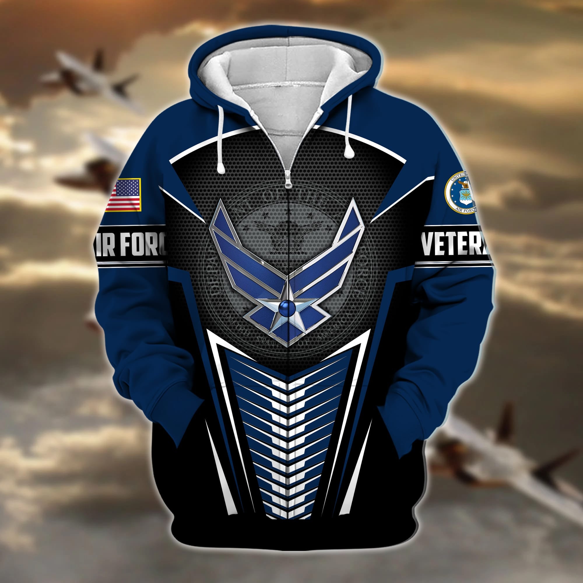 Premium Proudly Served US Veteran Zip Hoodie