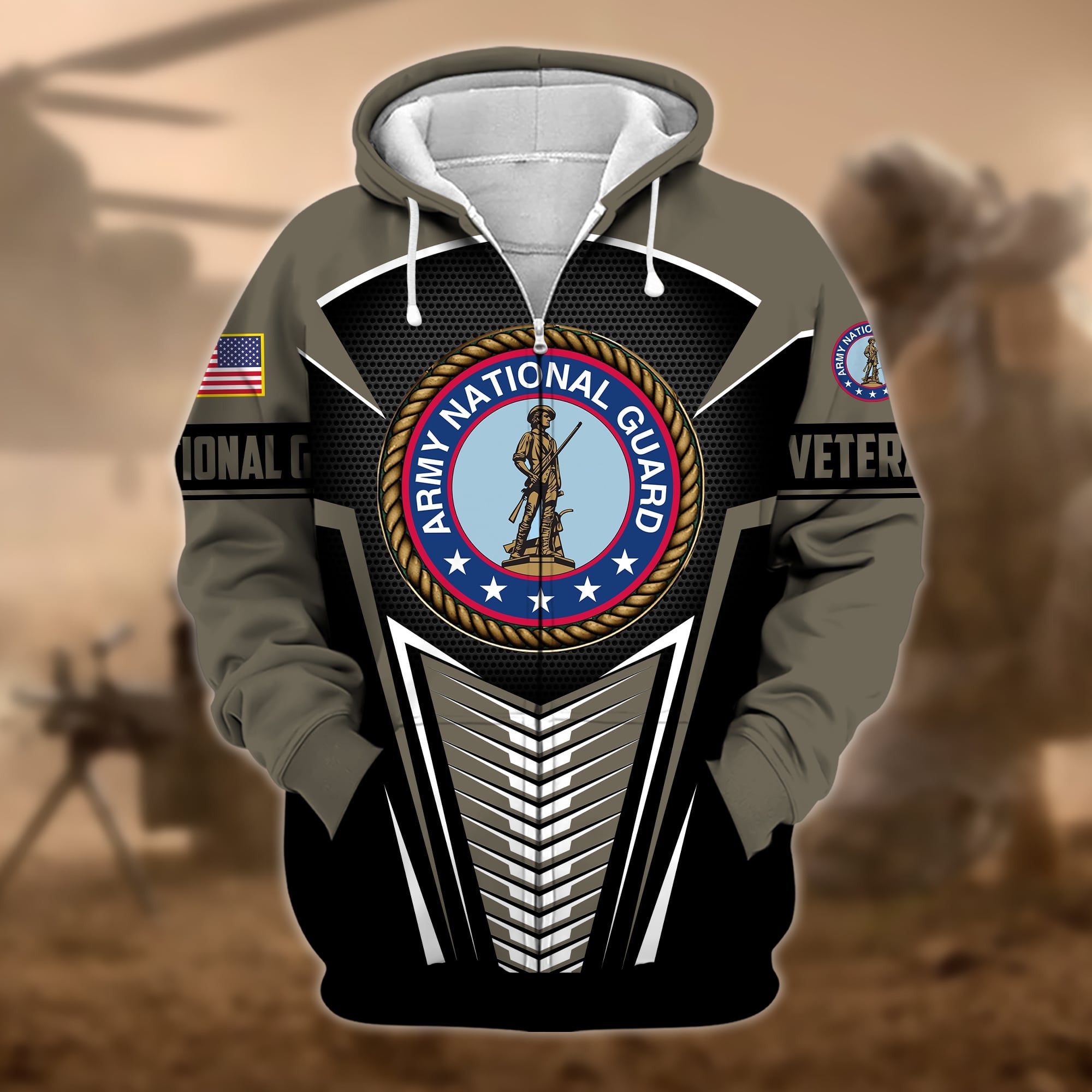 Premium Proudly Served US Veteran Zip Hoodie