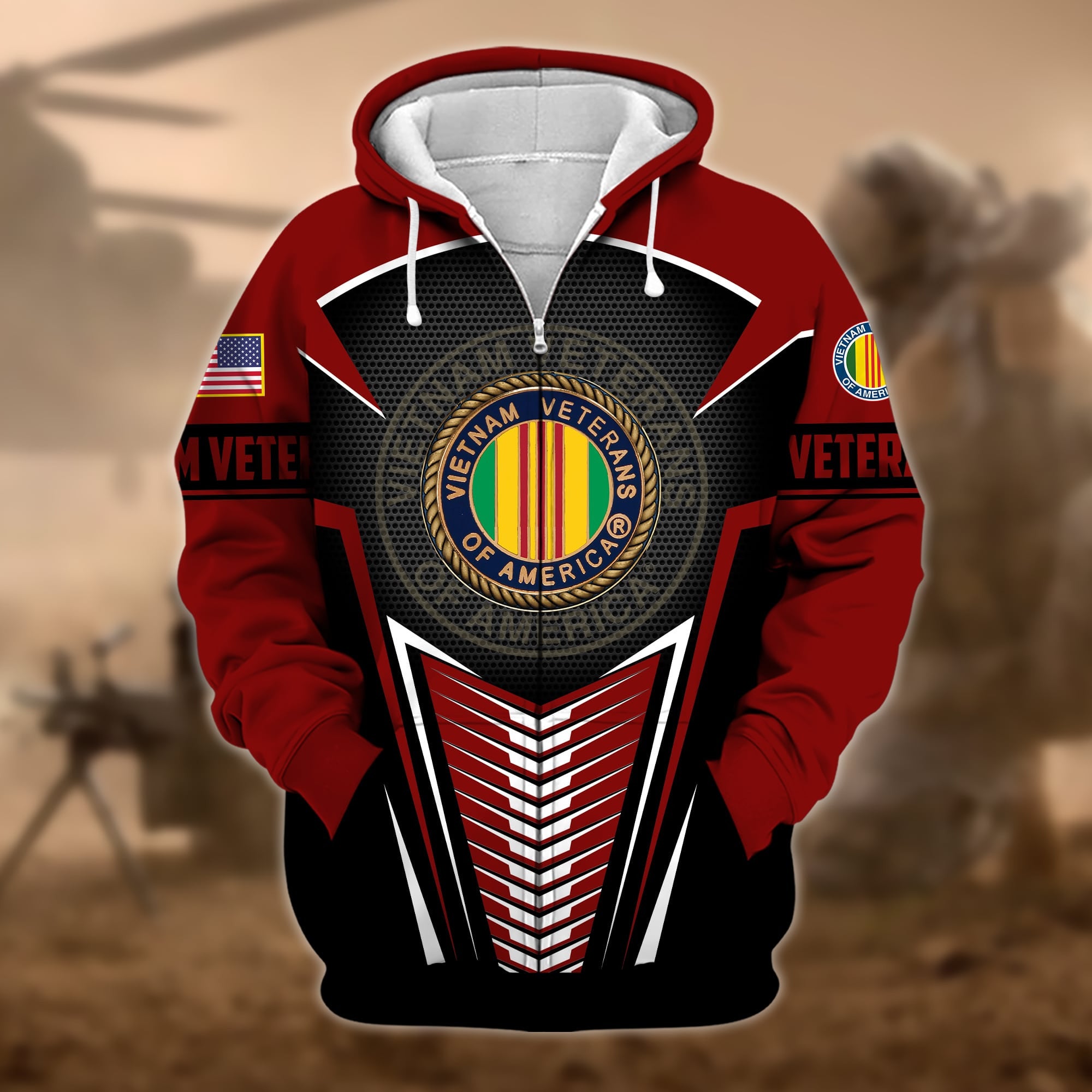 Premium Proudly Served US Veteran Zip Hoodie