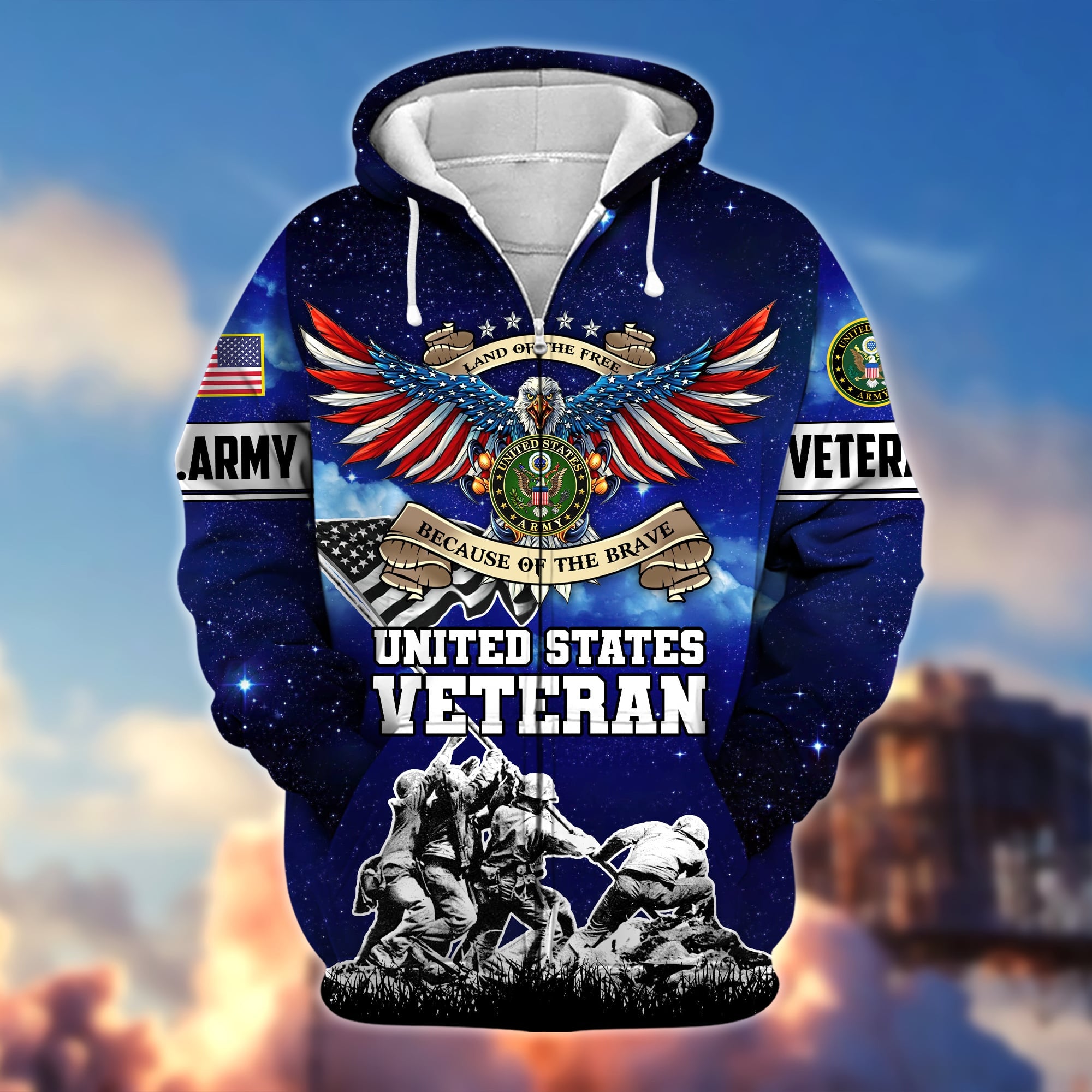 Premium Land Of The Free Because Of The Brave US Veteran Zip Hoodie