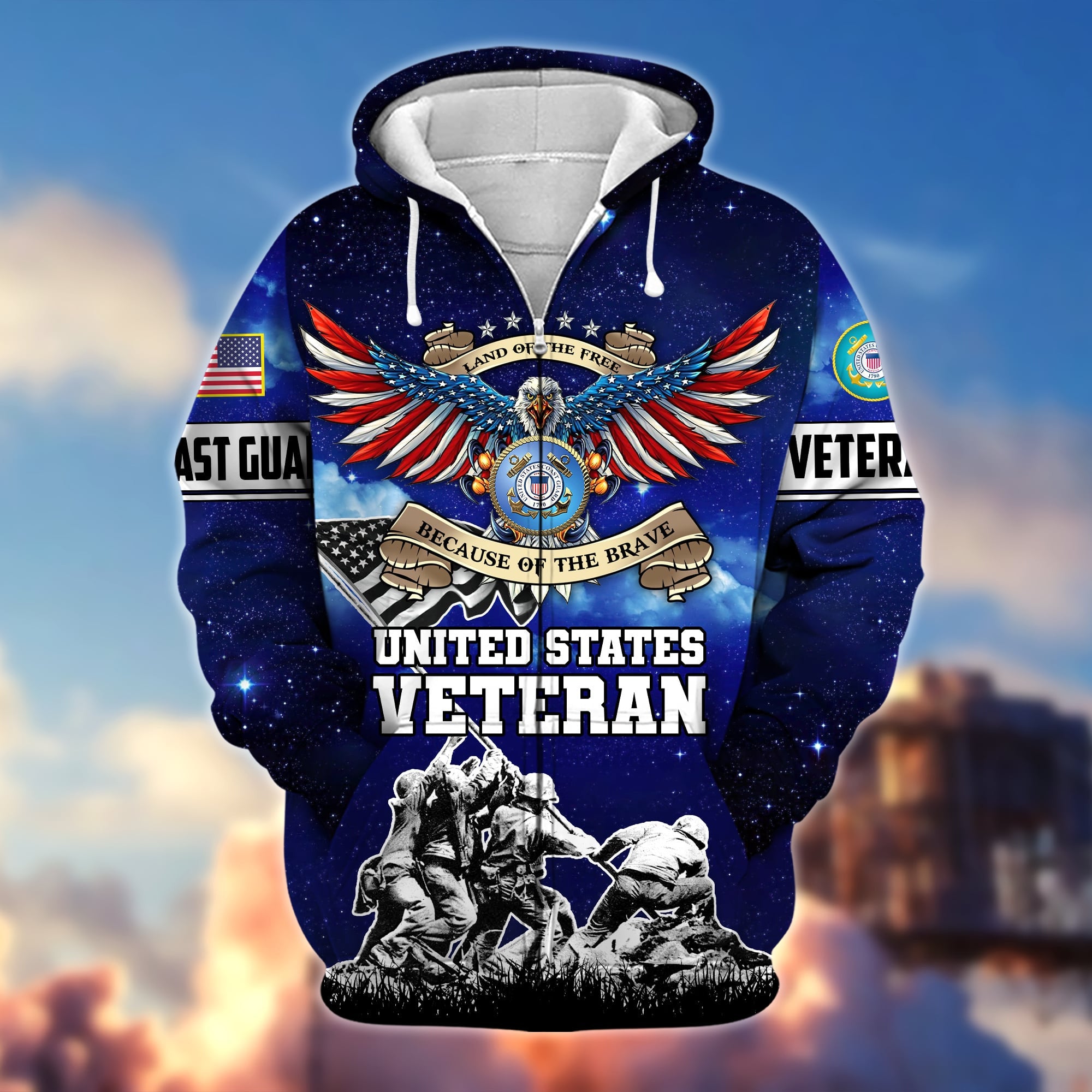 Premium Land Of The Free Because Of The Brave US Veteran Zip Hoodie