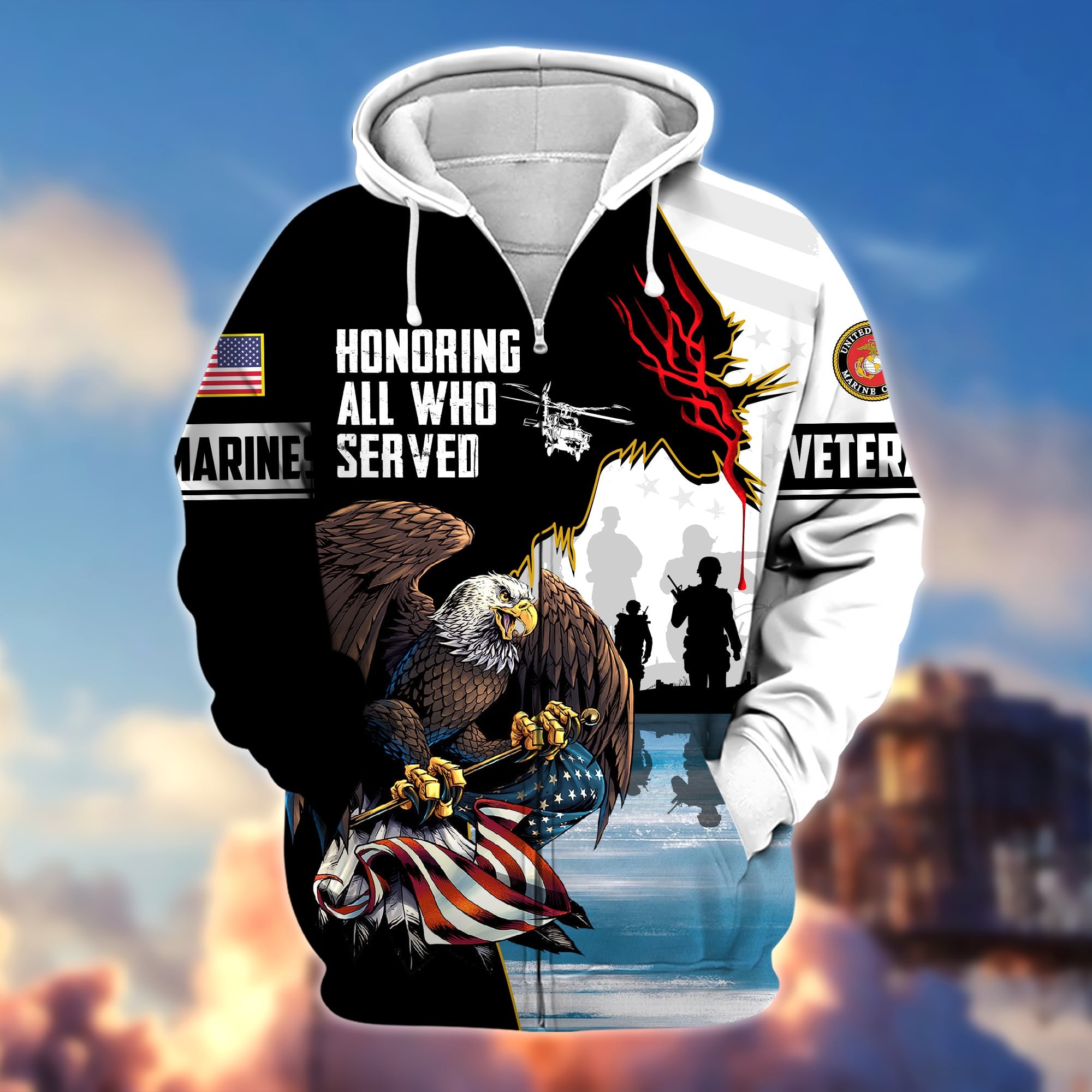 Premium Honoring All Who Served US Veteran Zip Hoodie
