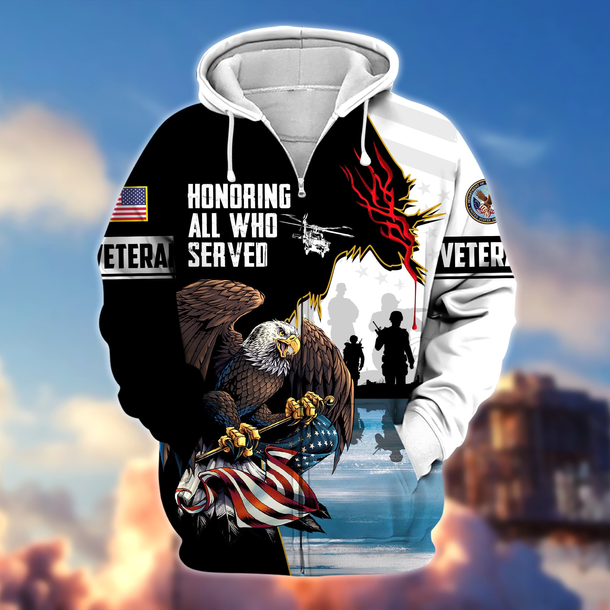 Premium Honoring All Who Served US Veteran Zip Hoodie