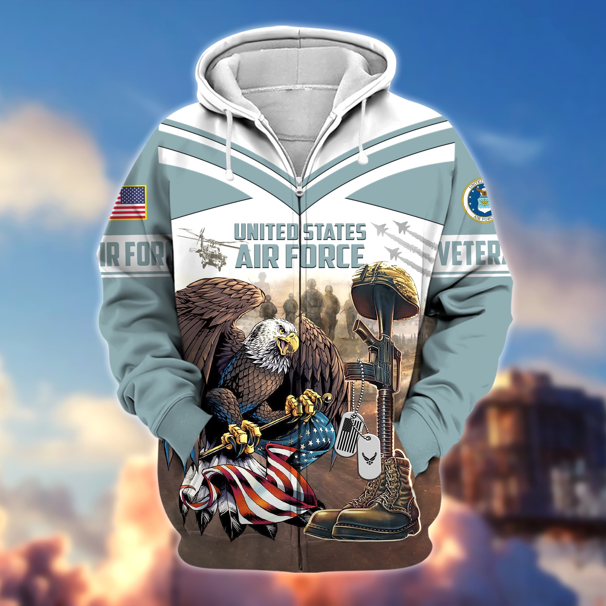 Premium Proudly Served US Veteran Zip Hoodie