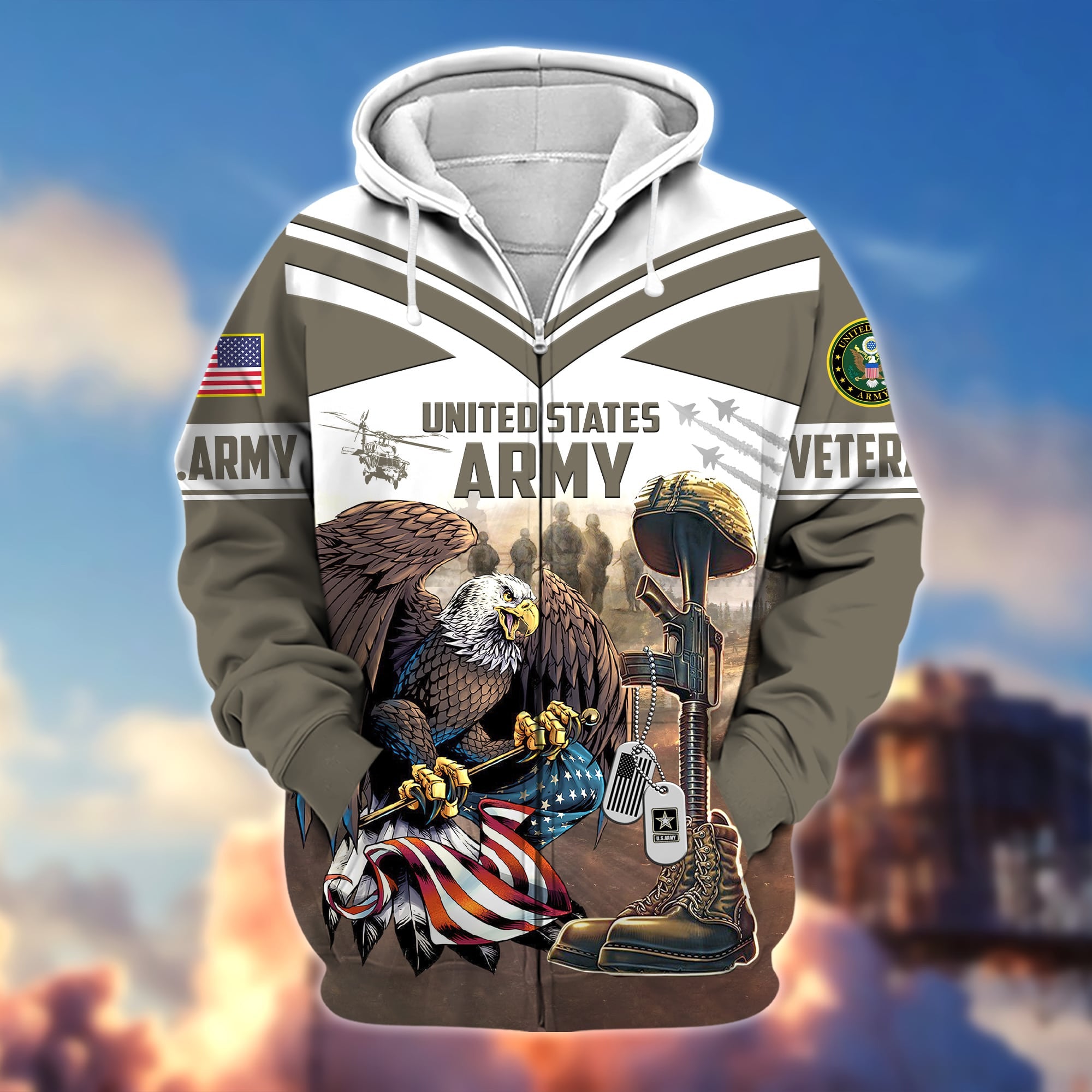 Premium Proudly Served US Veteran Zip Hoodie