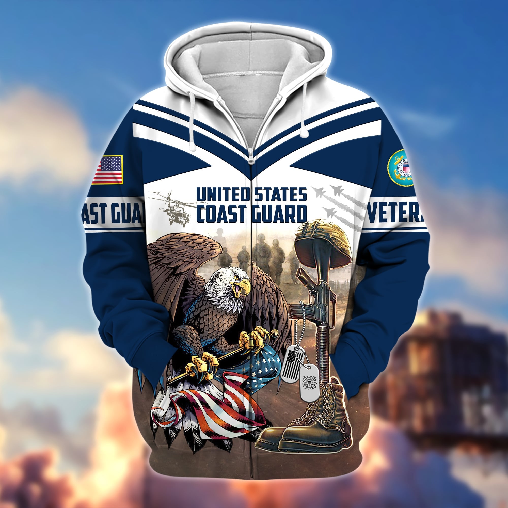 Premium Proudly Served US Veteran Zip Hoodie