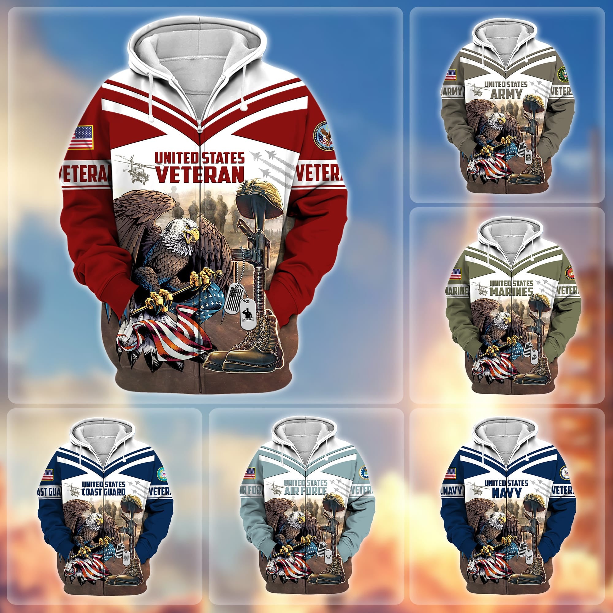 Premium Proudly Served US Veteran Zip Hoodie