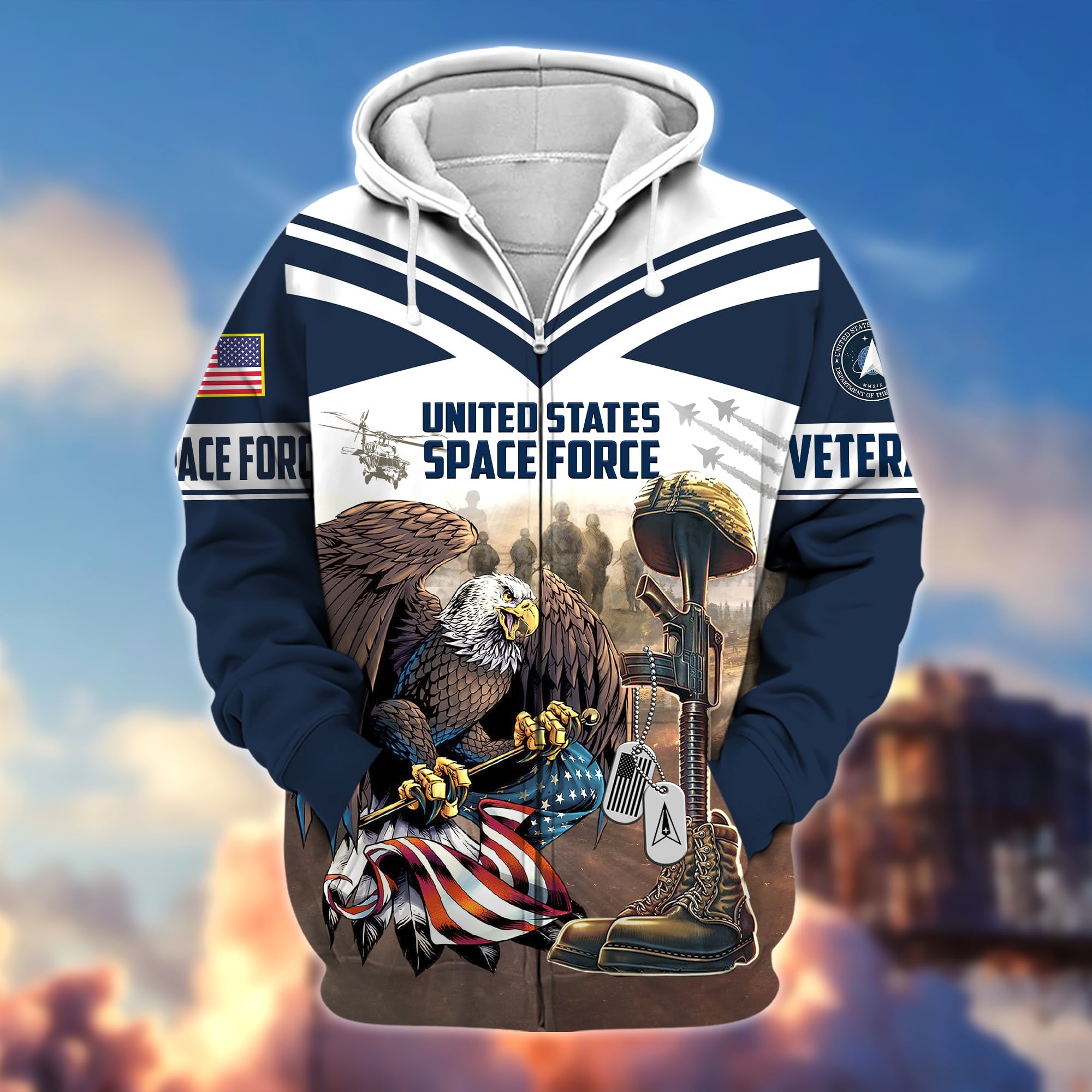 Premium Proudly Served US Veteran Zip Hoodie