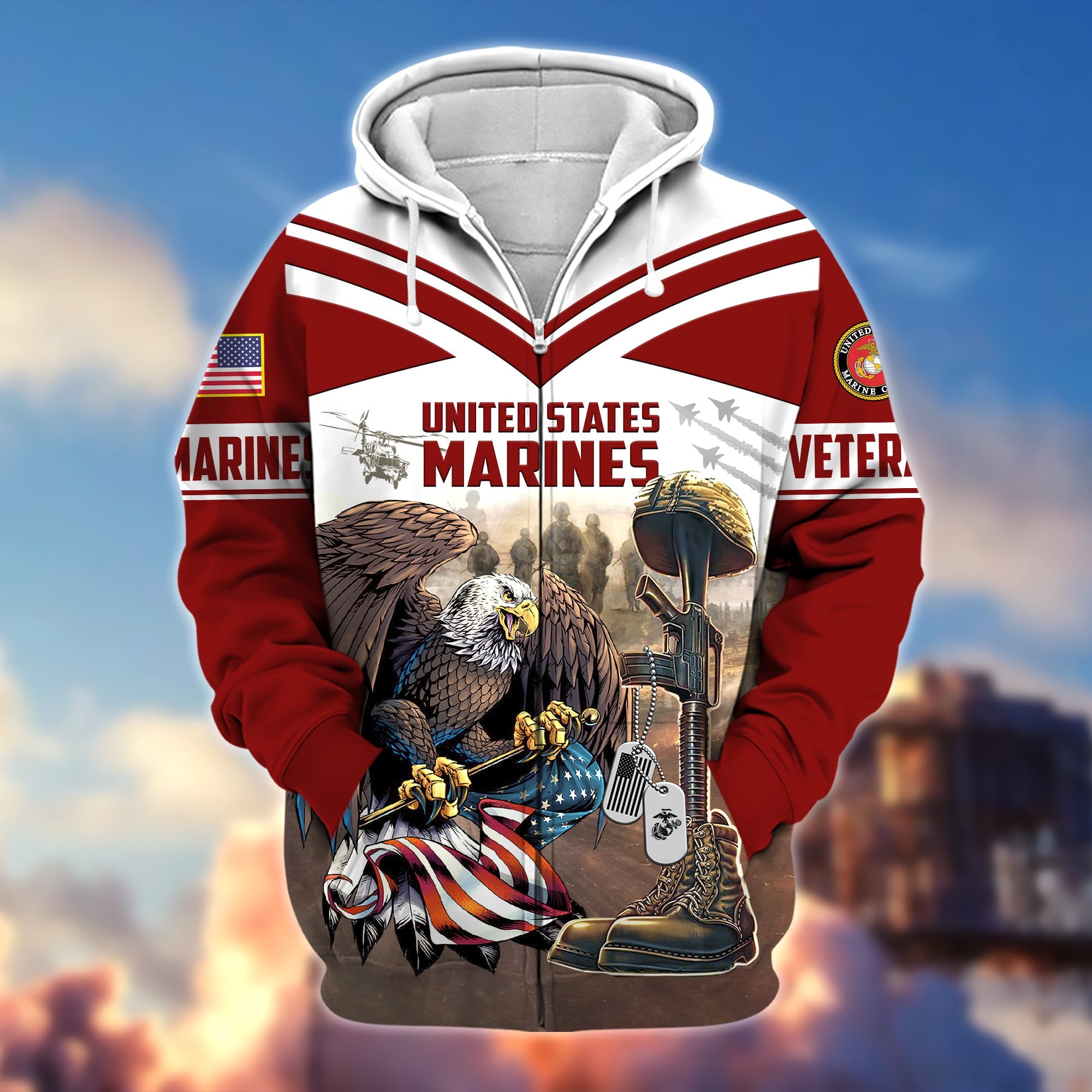Premium Proudly Served US Veteran Zip Hoodie