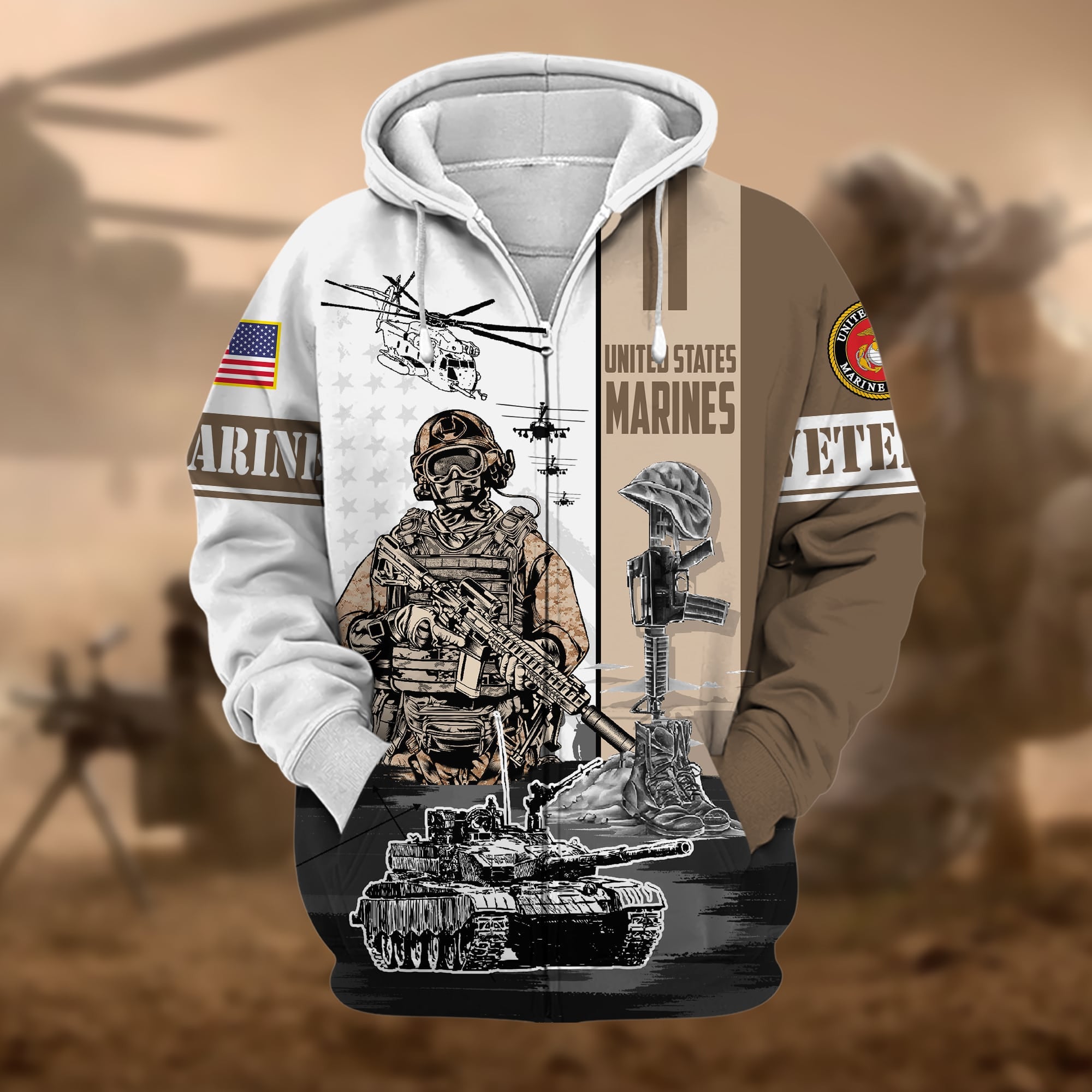 Premium Honoring All Who Served US Veteran Zip Hoodie