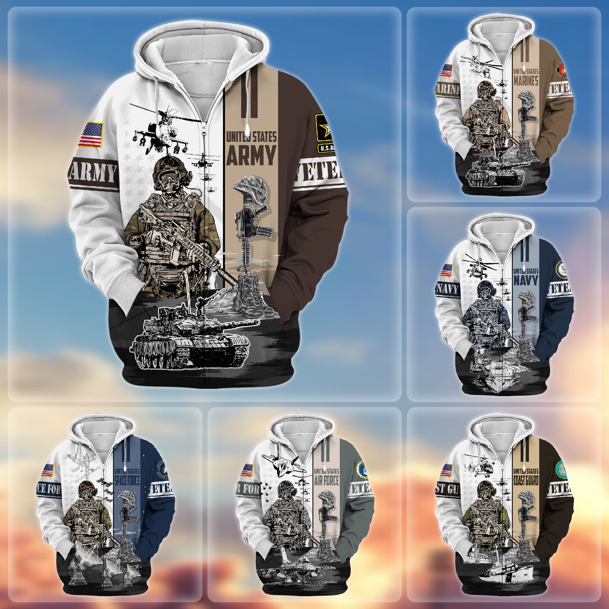 Premium Honoring All Who Served US Veteran Zip Hoodie