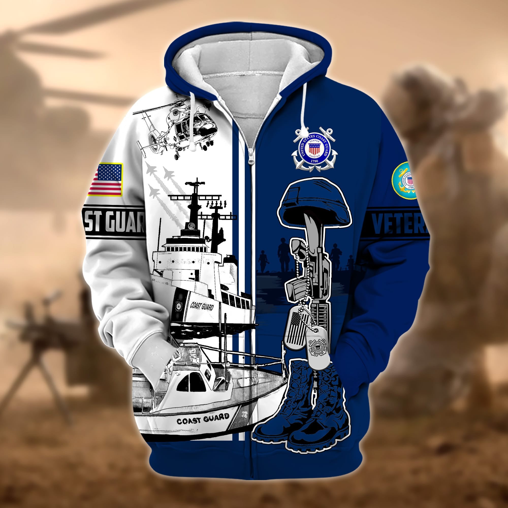 Unique Proudly Served US Veteran Zip Hoodie
