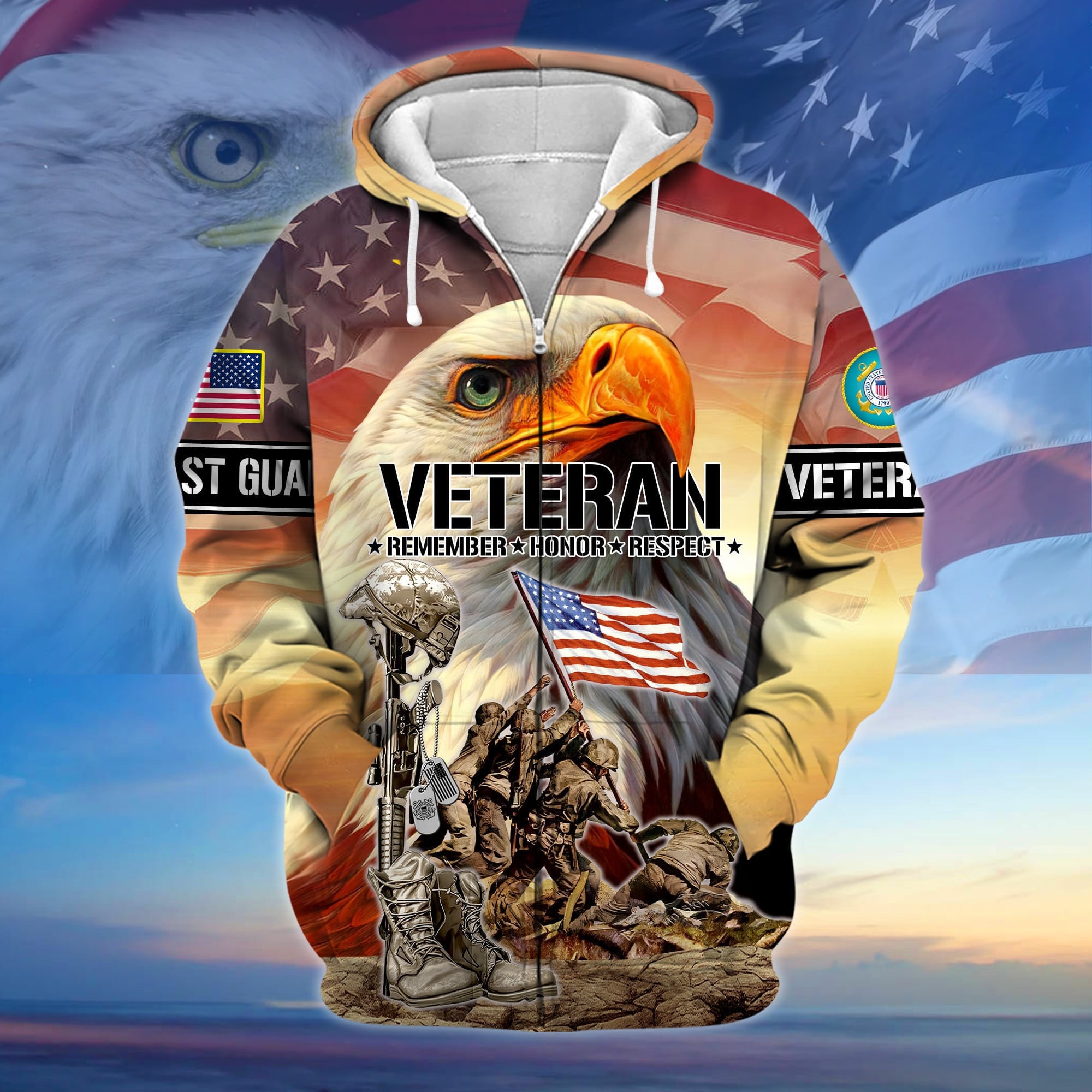 Premium Honoring All Who Served US Veteran Zip Hoodie