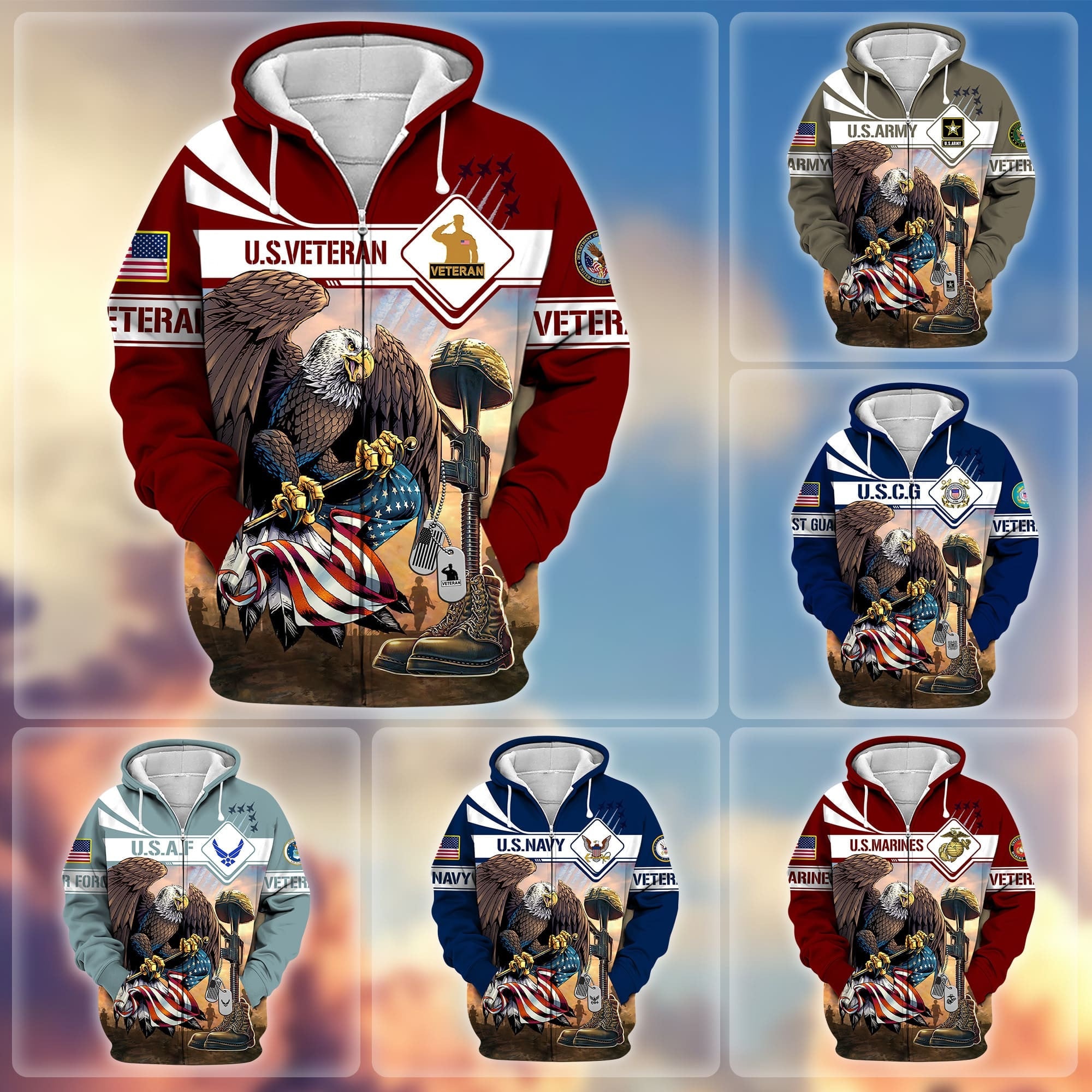 Premium Proudly Served US Veteran Zip Hoodie