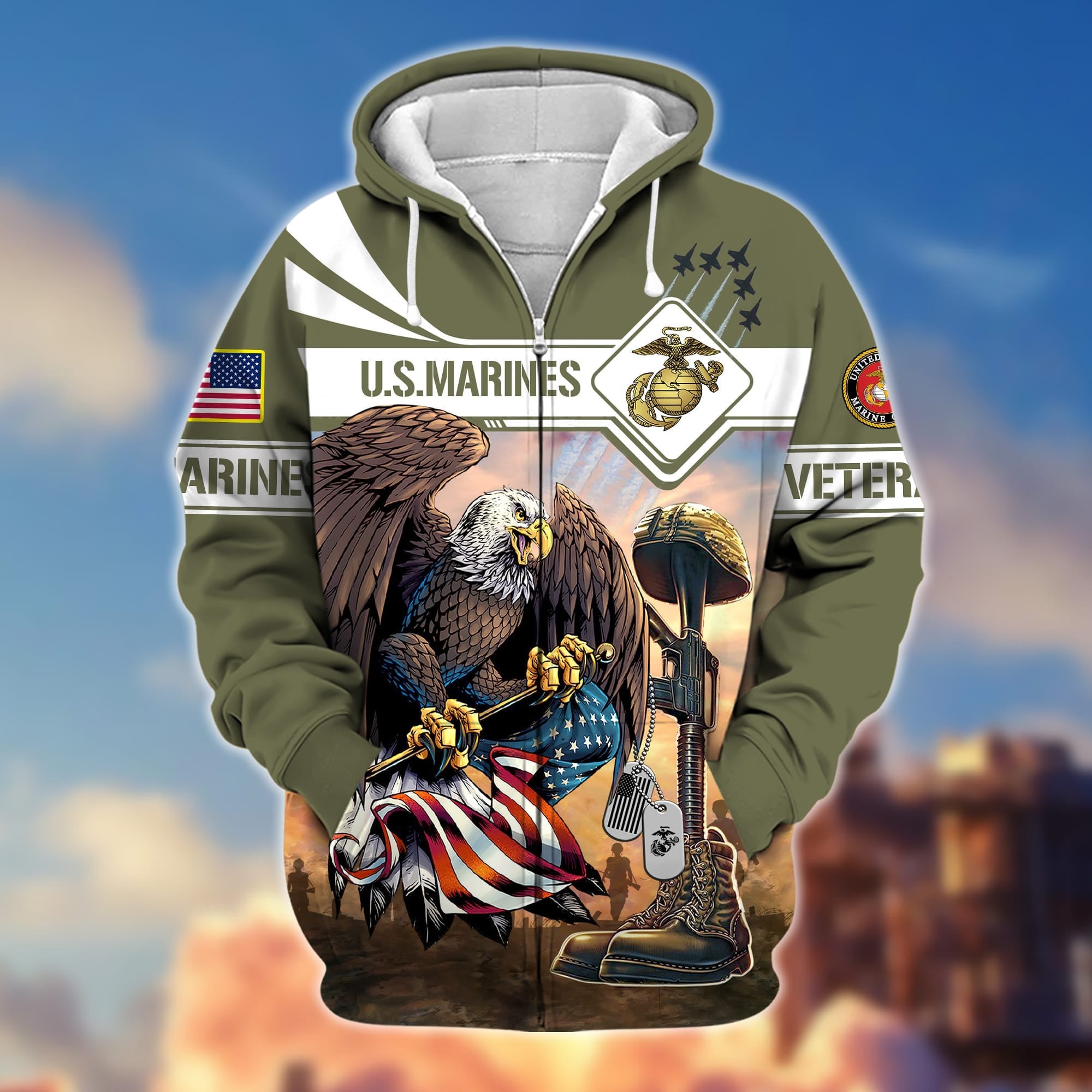 Premium Proudly Served US Veteran Zip Hoodie