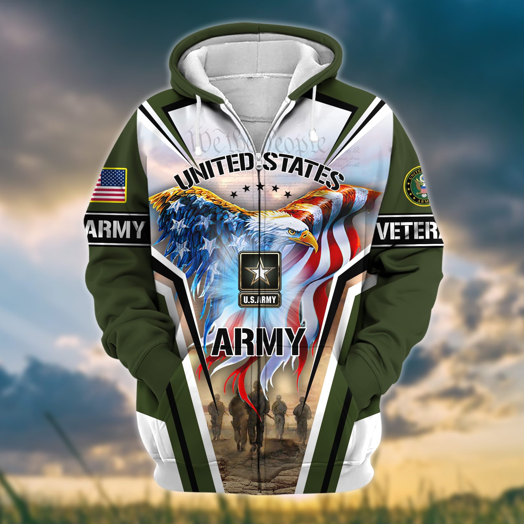Premium Honoring All Who Served US Veteran Zip Hoodie