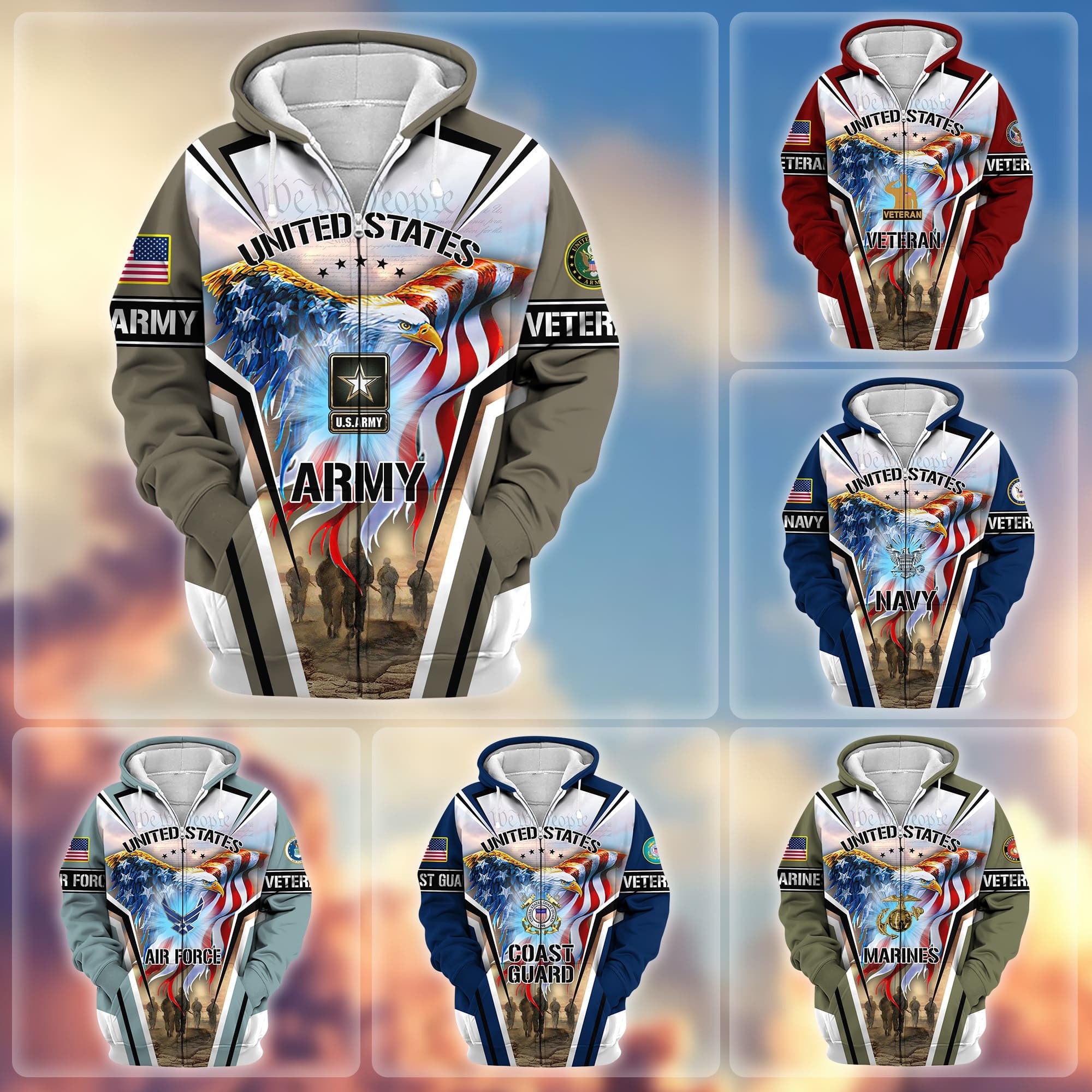 Premium Honoring All Who Served US Veteran Zip Hoodie