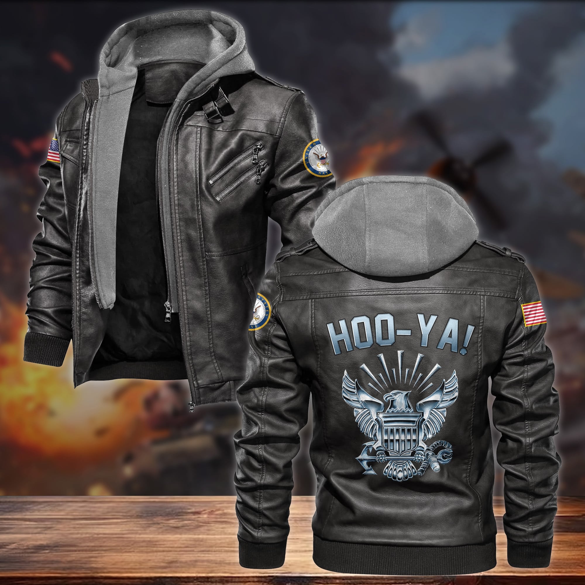 Premium HOOAH! US Veteran Leather Jacket