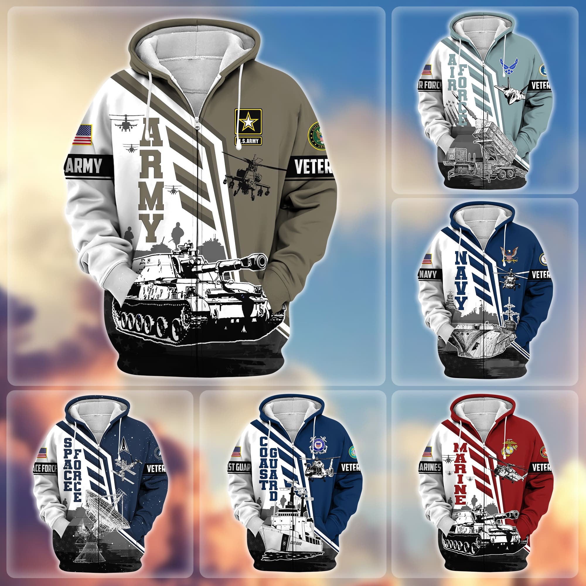 Premium Honoring All Who Served US Veteran Zip Hoodie