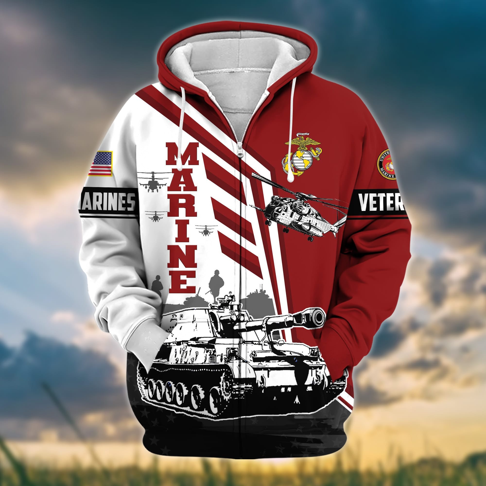 Premium Honoring All Who Served US Veteran Zip Hoodie