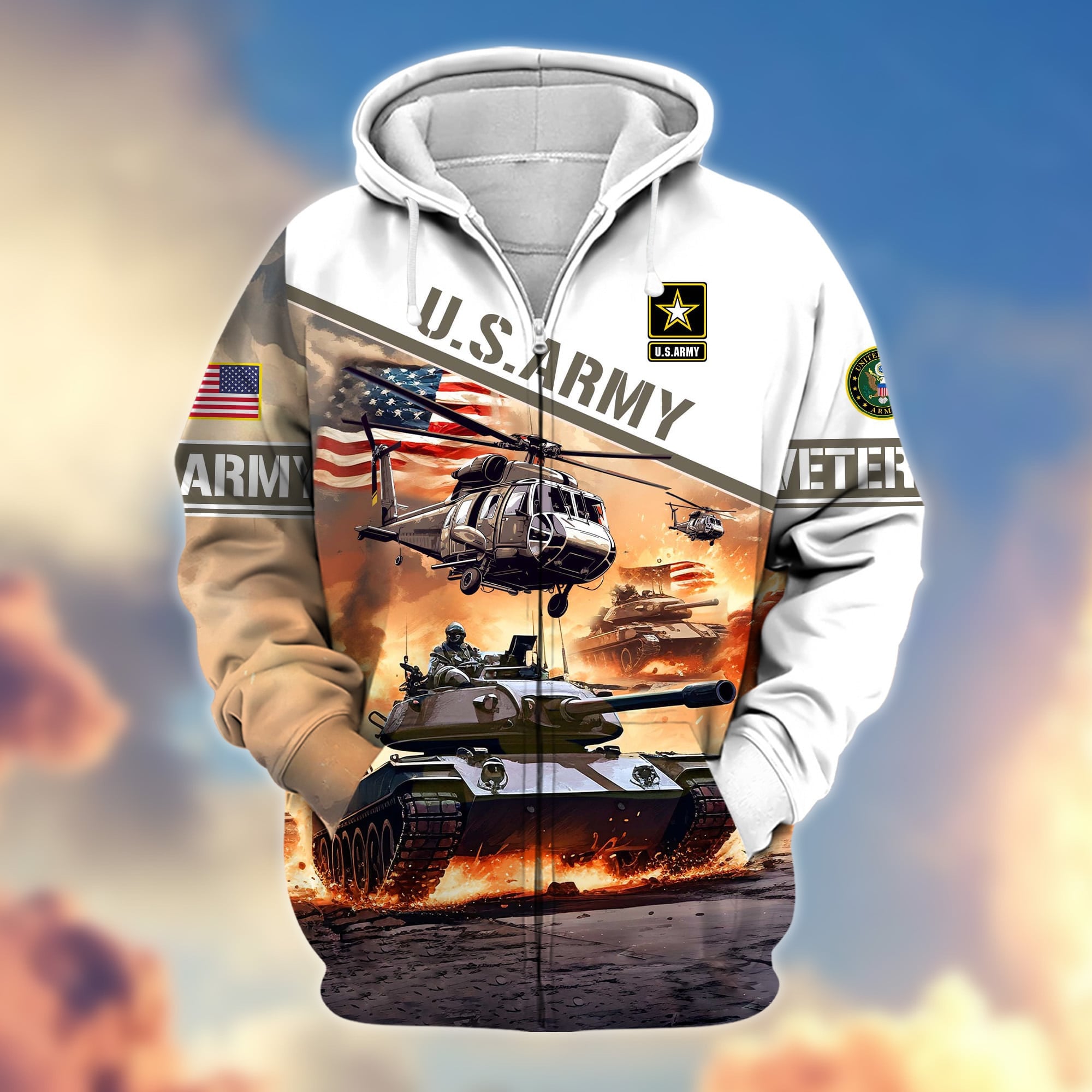 Premium Proudly Served US Veteran Zip Hoodie