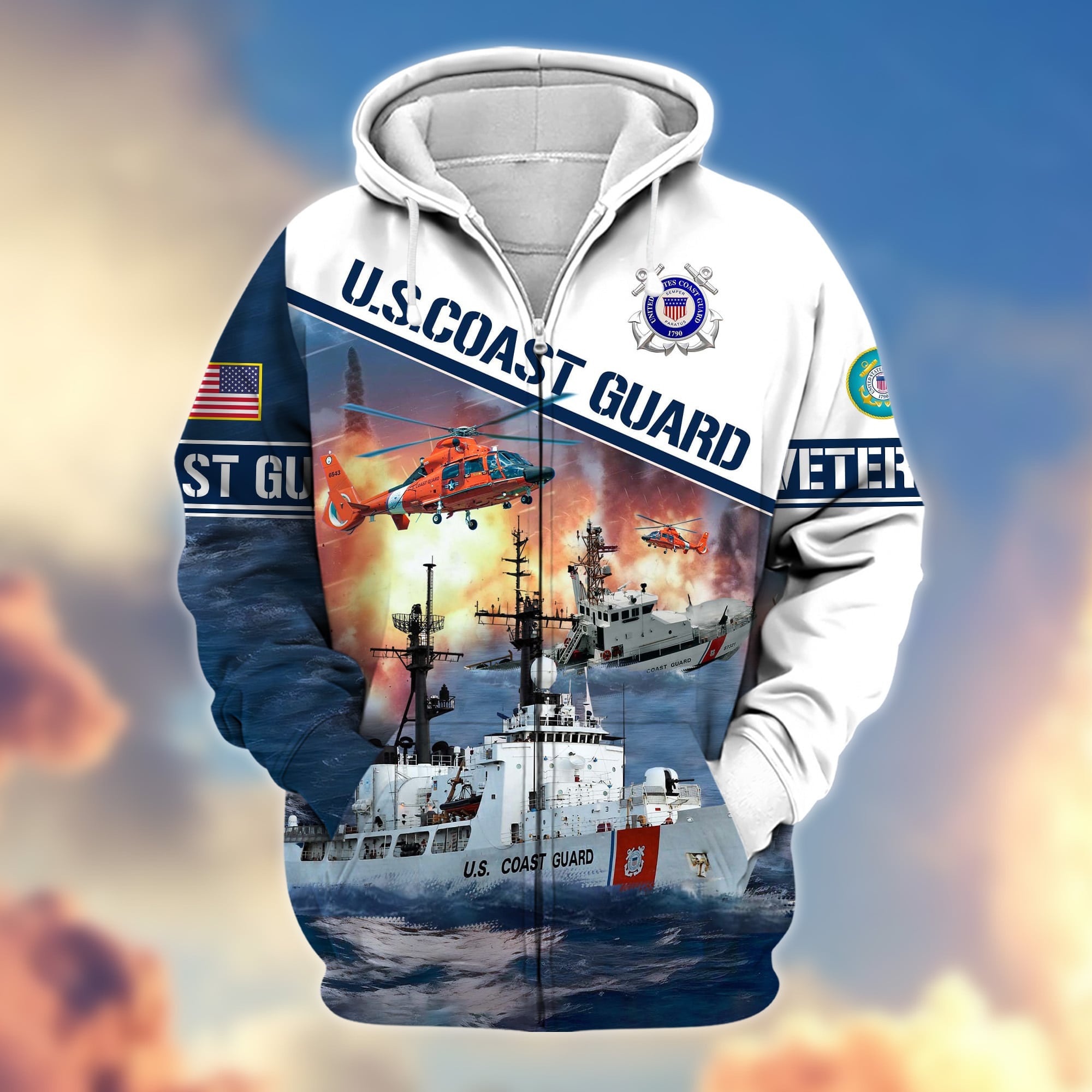 Premium Proudly Served US Veteran Zip Hoodie