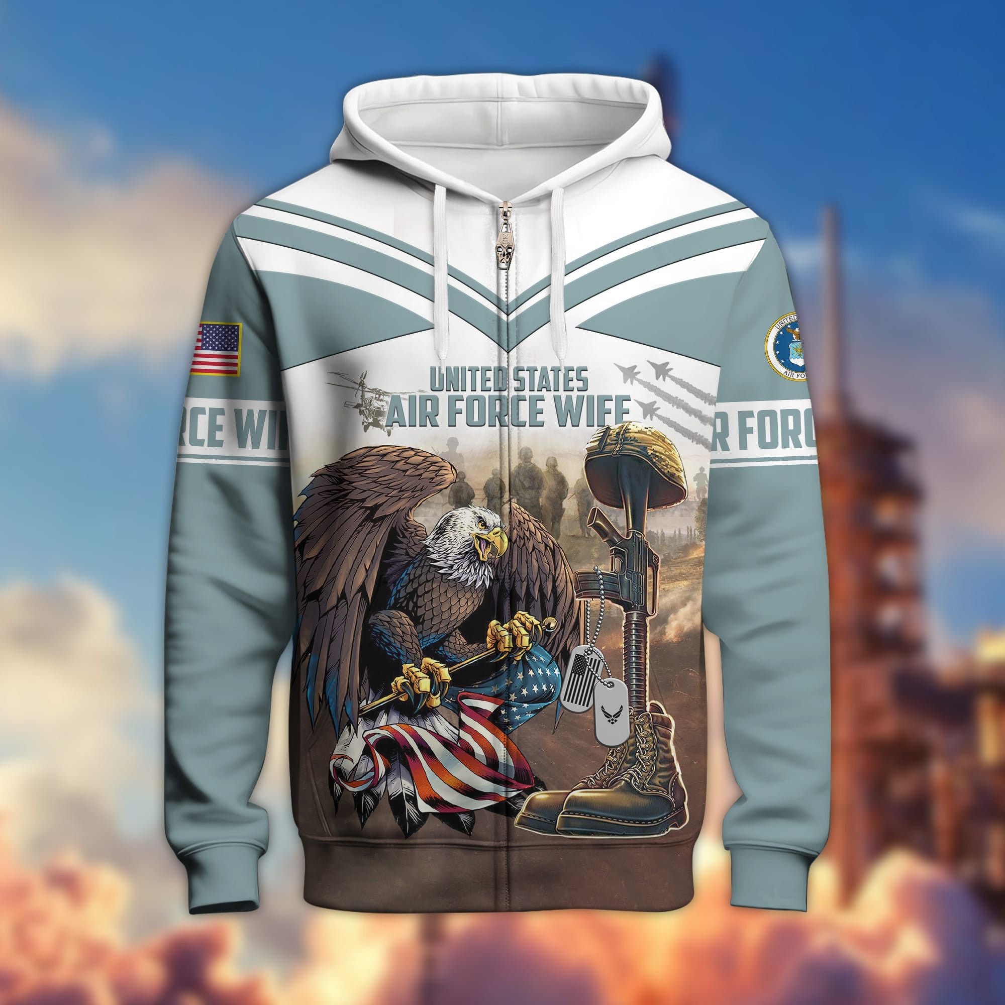 Premium US Veteran Wife Zip Hoodie