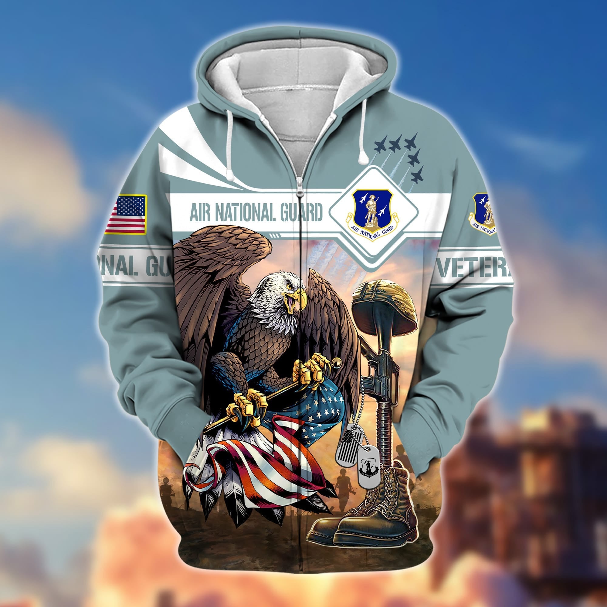 Premium Proudly Served US Veteran Zip Hoodie