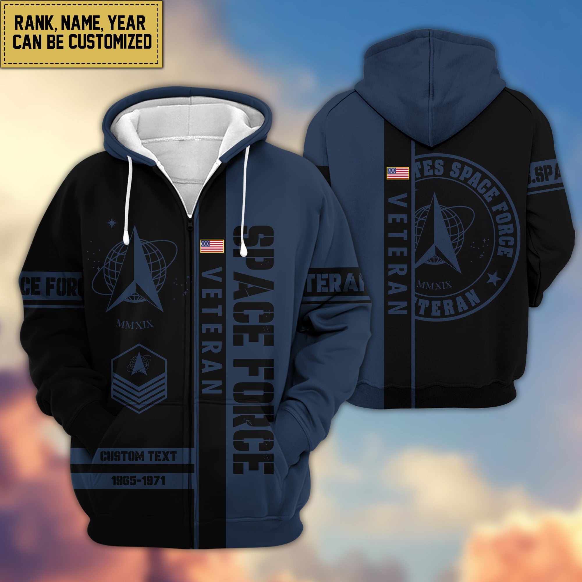 Premium Personalized Proudly Served US Veteran Zip Hoodie