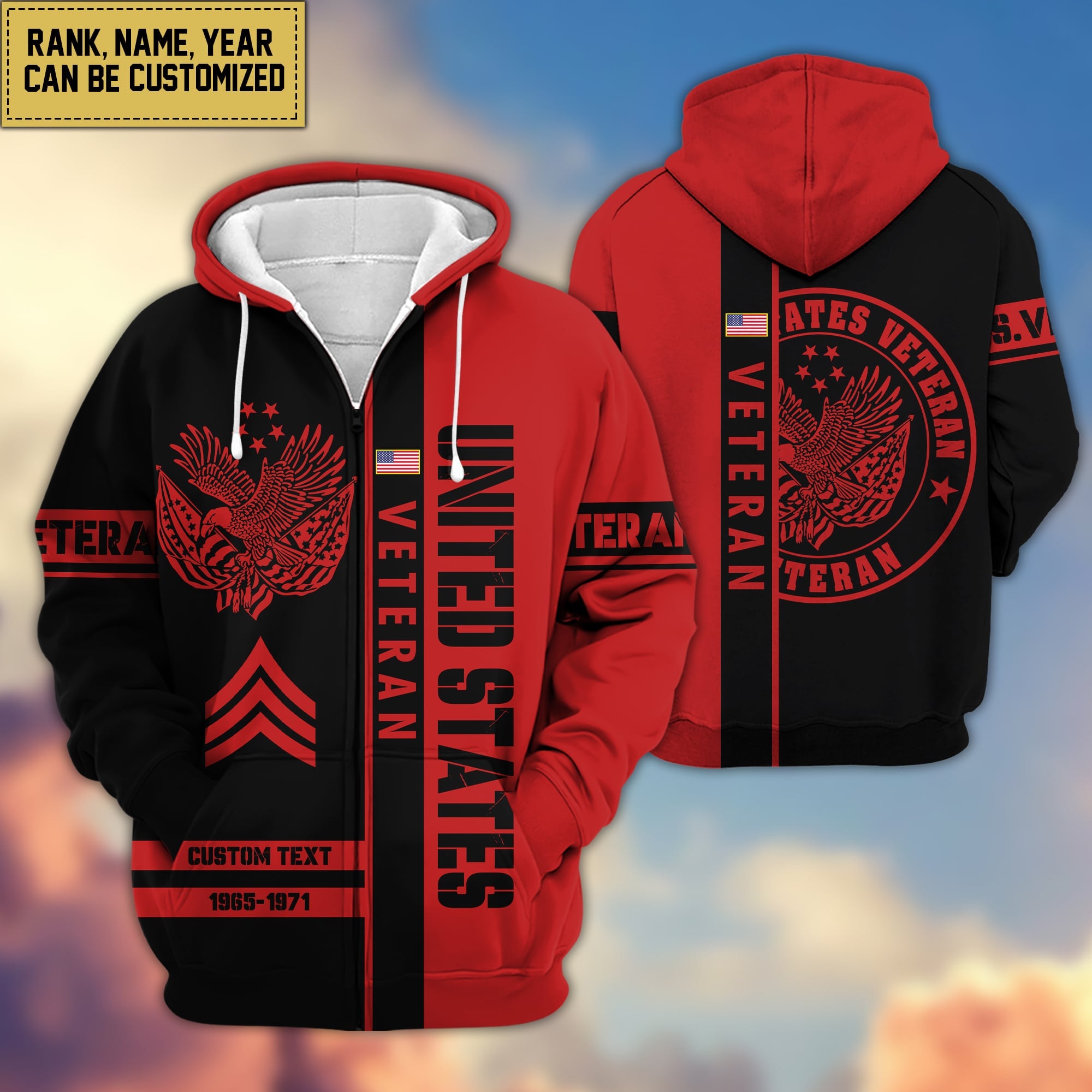 Premium Personalized Proudly Served US Veteran Zip Hoodie