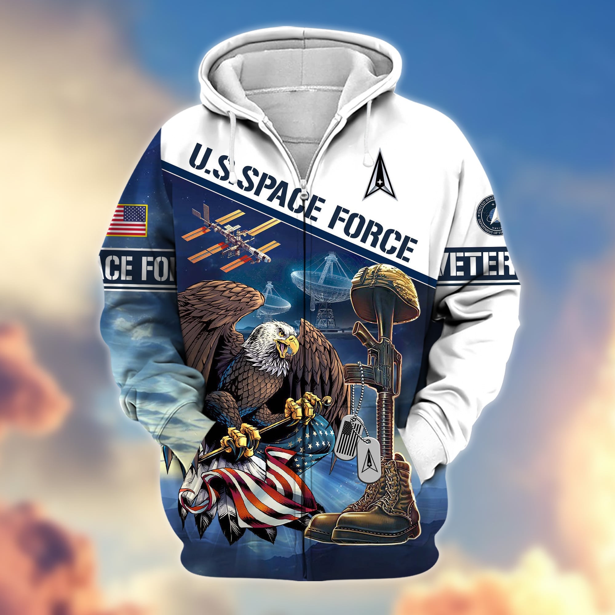 Premium Proudly Served US Veteran Zip Hoodie
