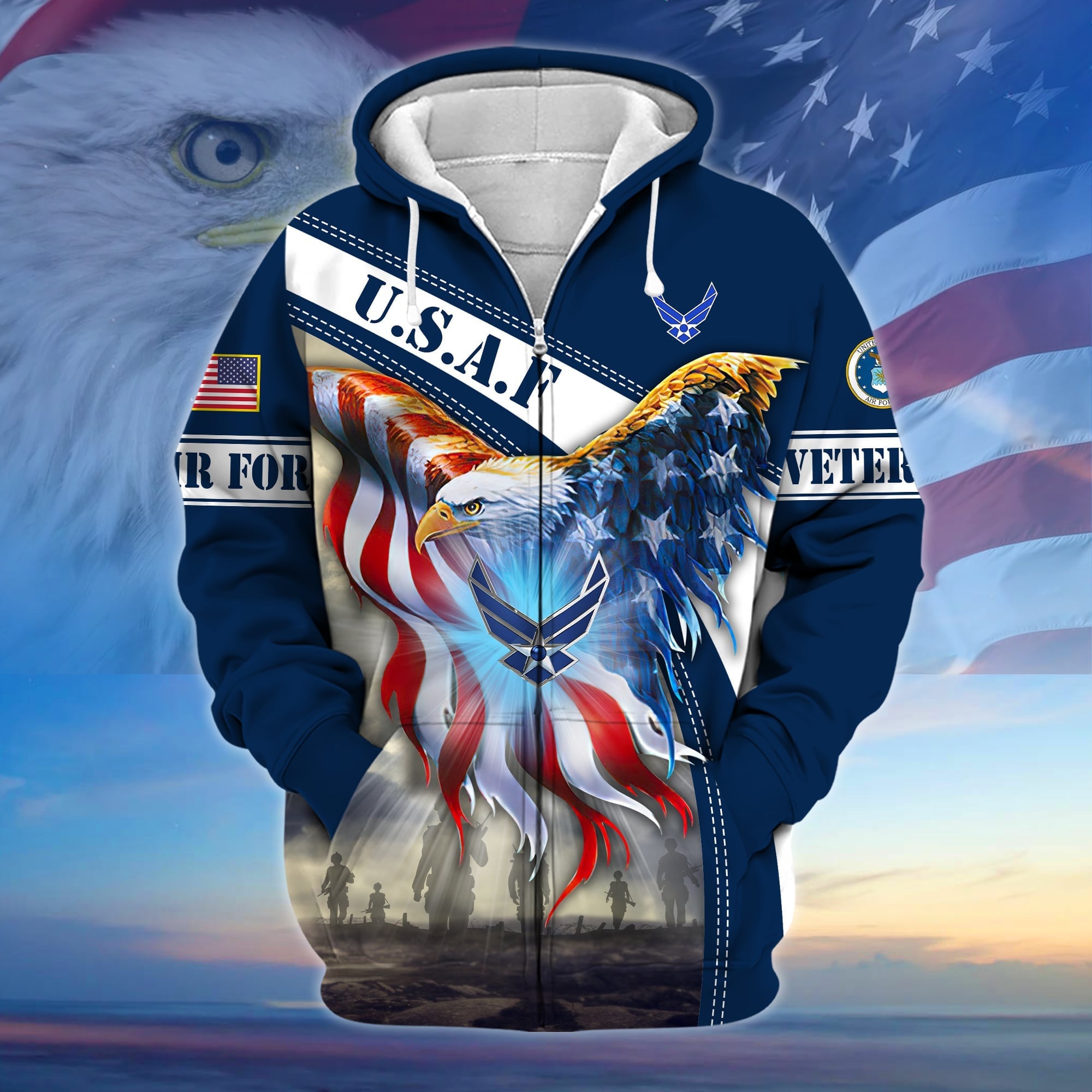 Premium American Pride US Veteran Zip Hoodie