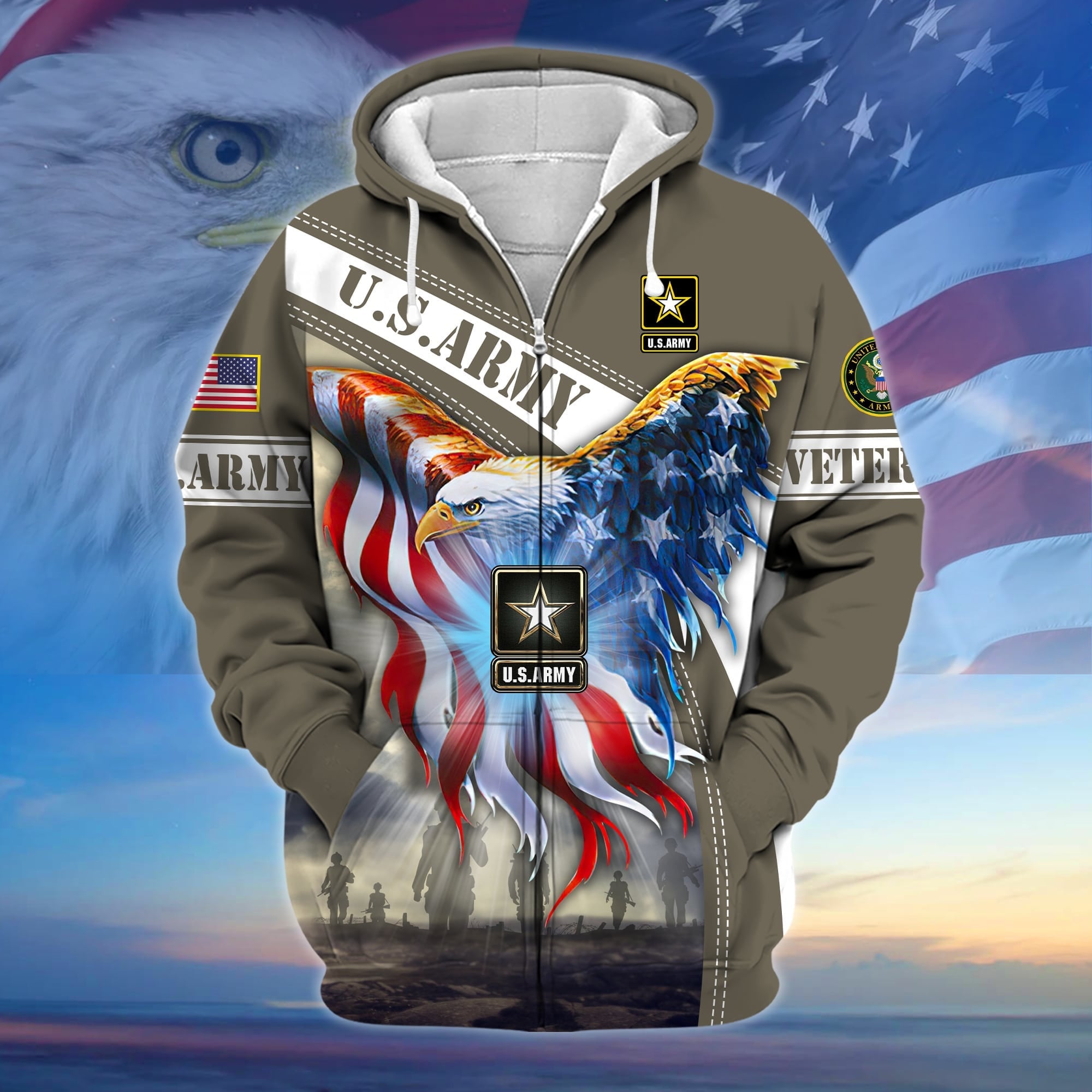 Premium American Pride US Veteran Zip Hoodie